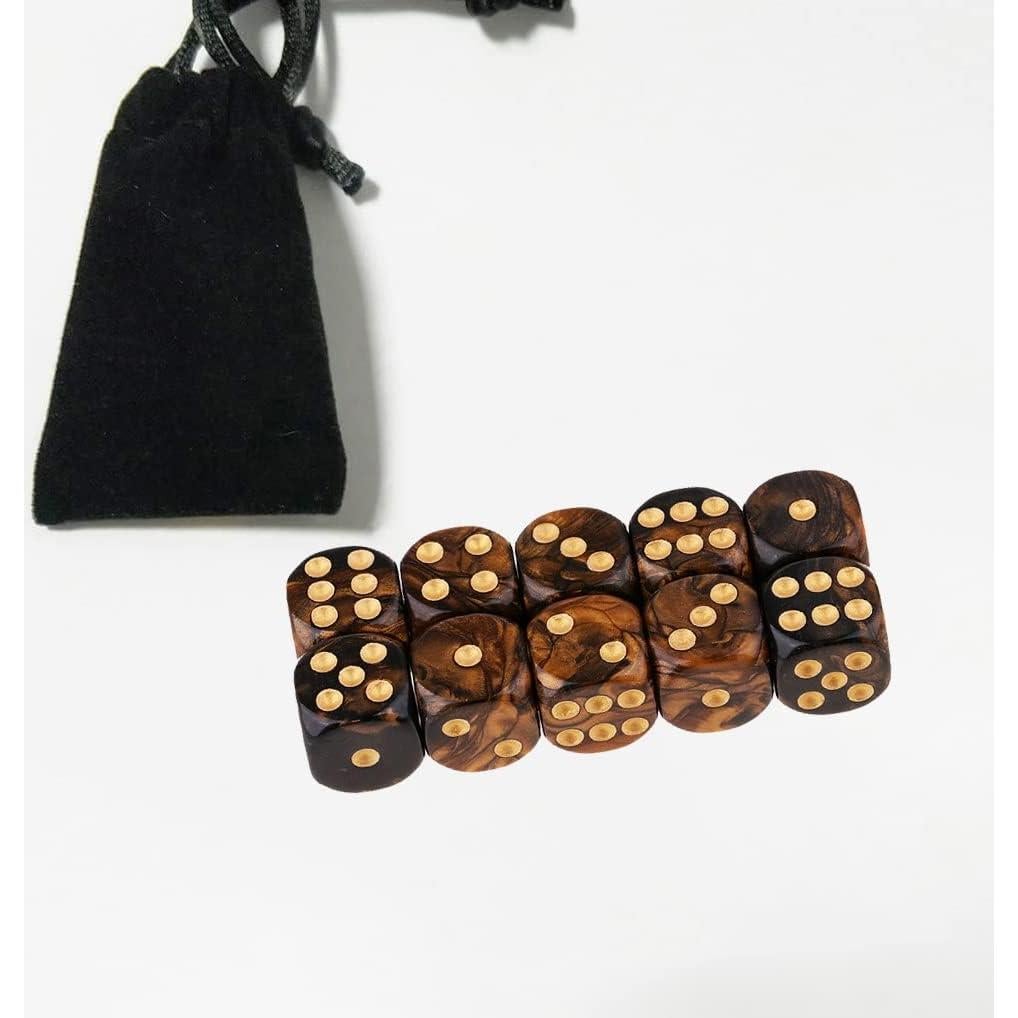 10 Dados Poliedricos D6 Acrílicos 16mm Negro Dorado