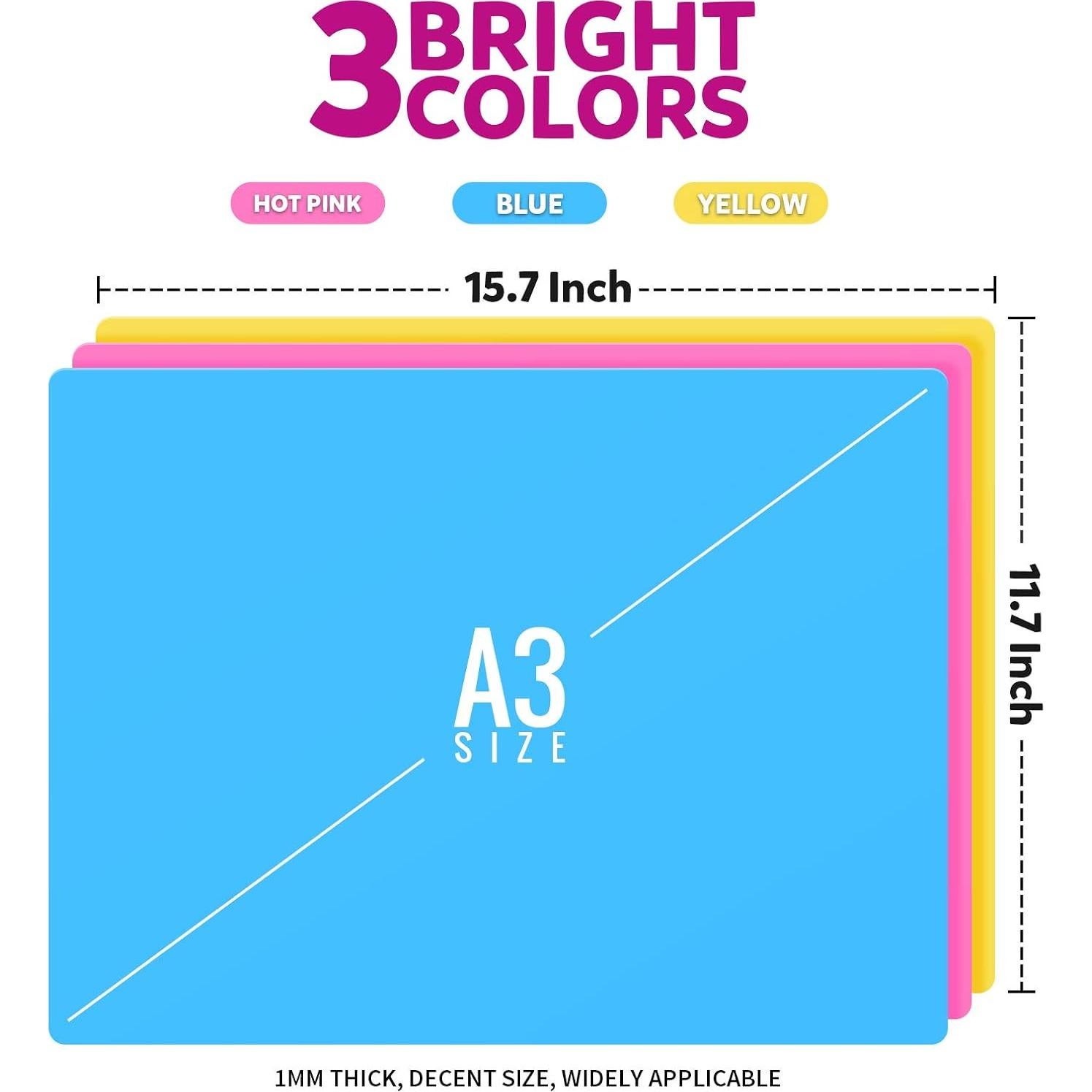 Alfombrillas de Silicona LEOBRO 3 PCS A3 39.9x29.7cm Colores Vivos