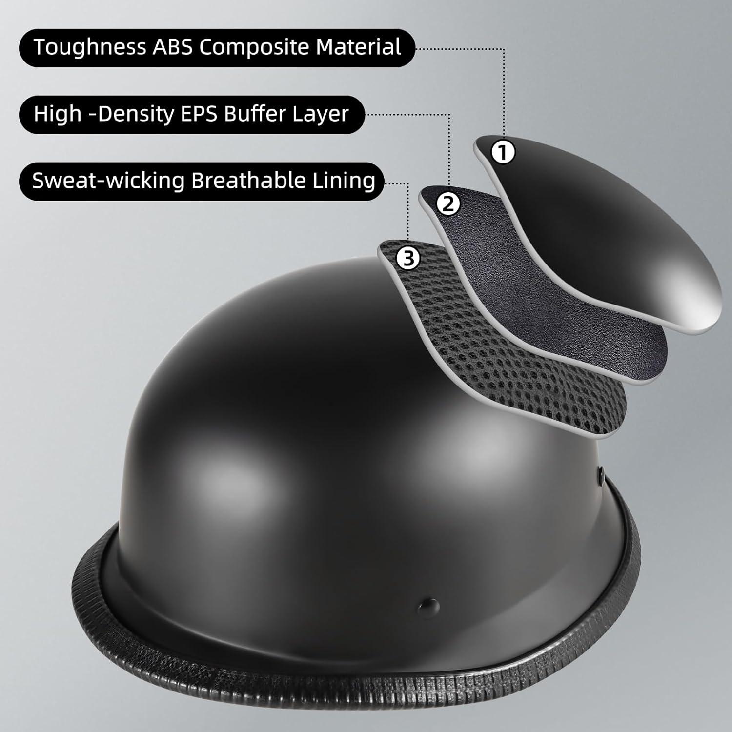 German Style Motorcycle Helmet, Thin Skull Cap Half Helmet for Adult Men Women, Novelty DOT Half Shell Helmet, Retro Half Face Helmet for Cruiser Scooter Chopper, DOT Approved