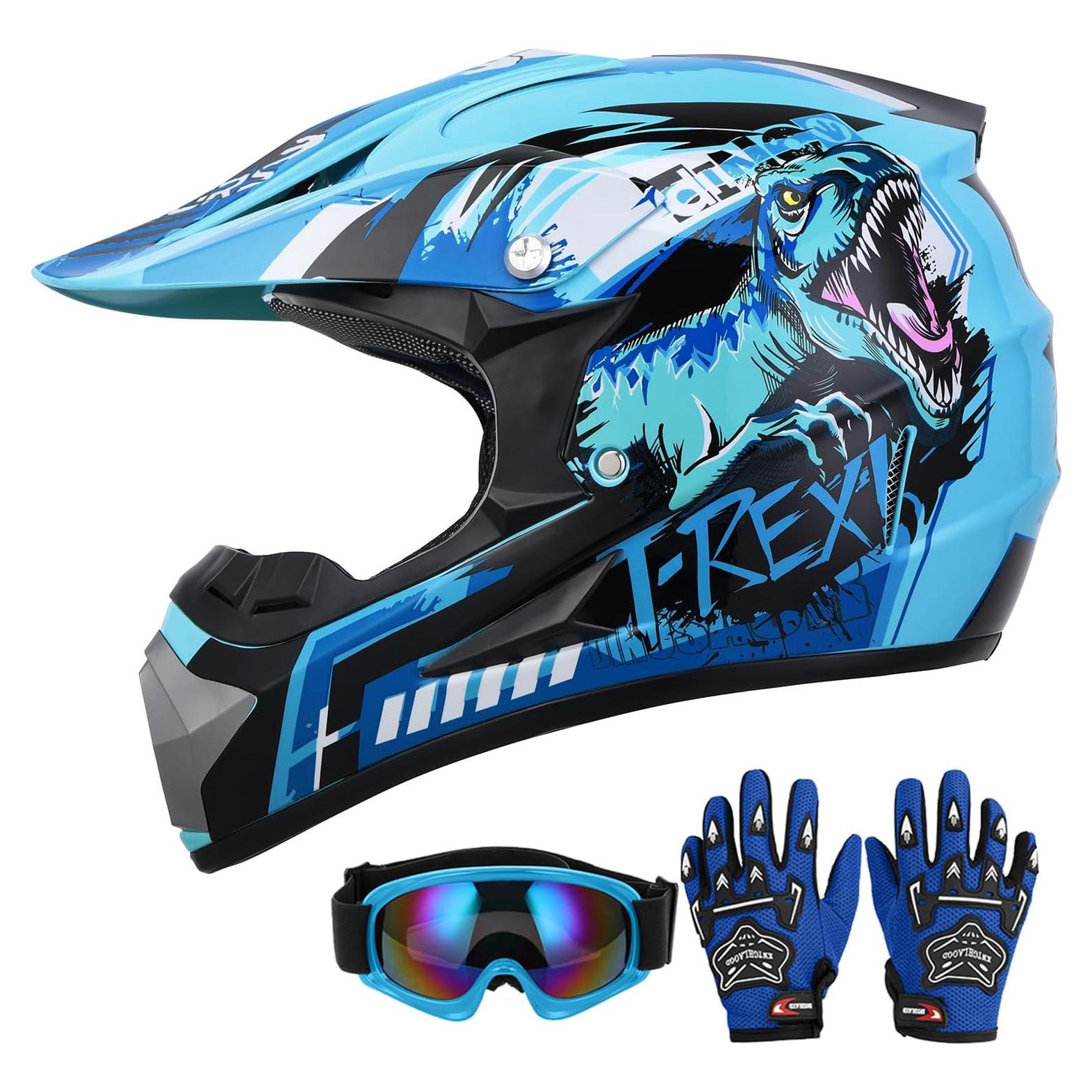 Casco de motocross Oumurs Dino Azul para niños 5-14 años