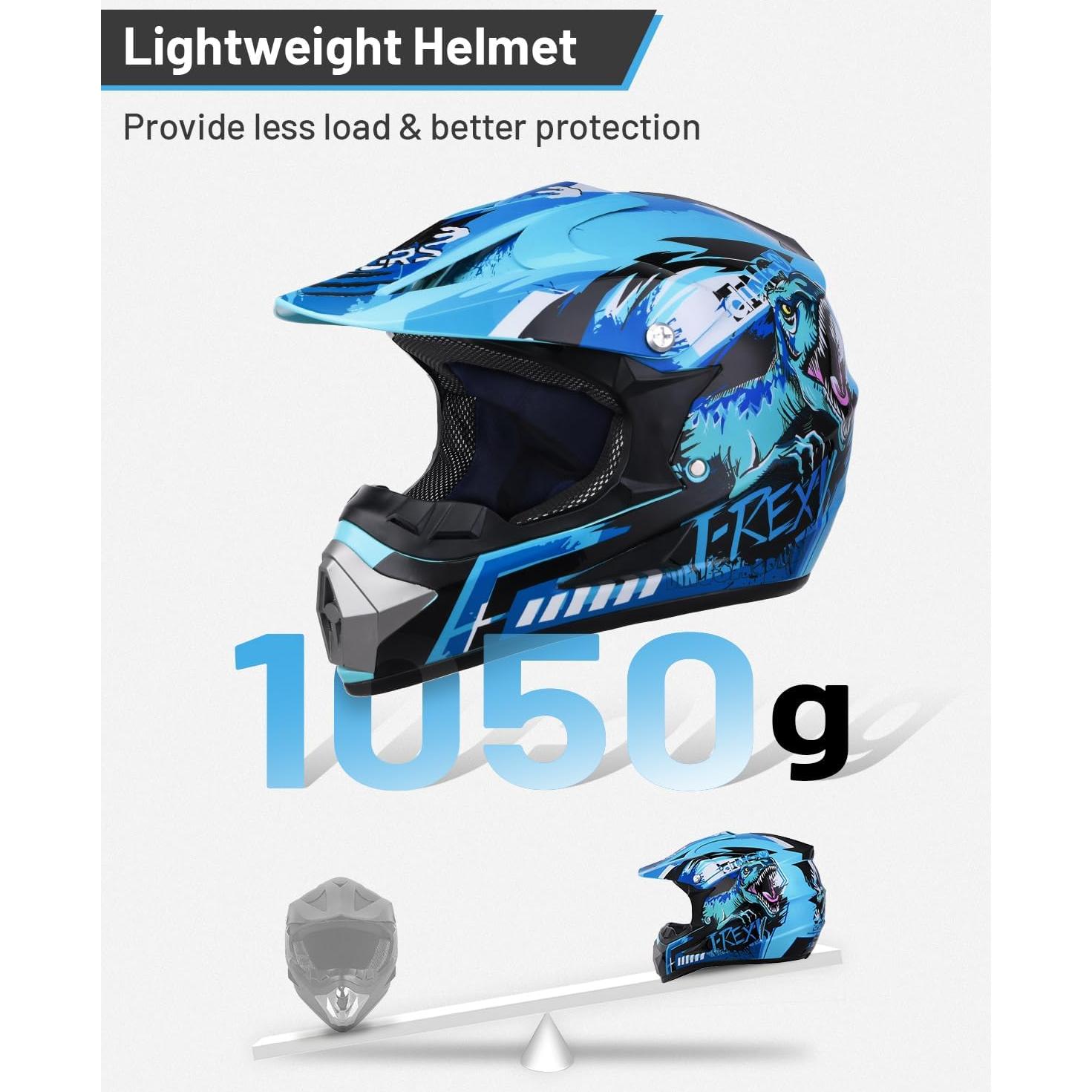 Casco de motocross Oumurs Dino Azul para niños 5-14 años