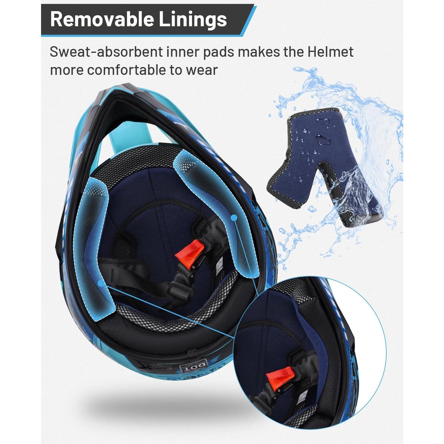 Casco de motocross Oumurs Dino Azul para niños 5-14 años