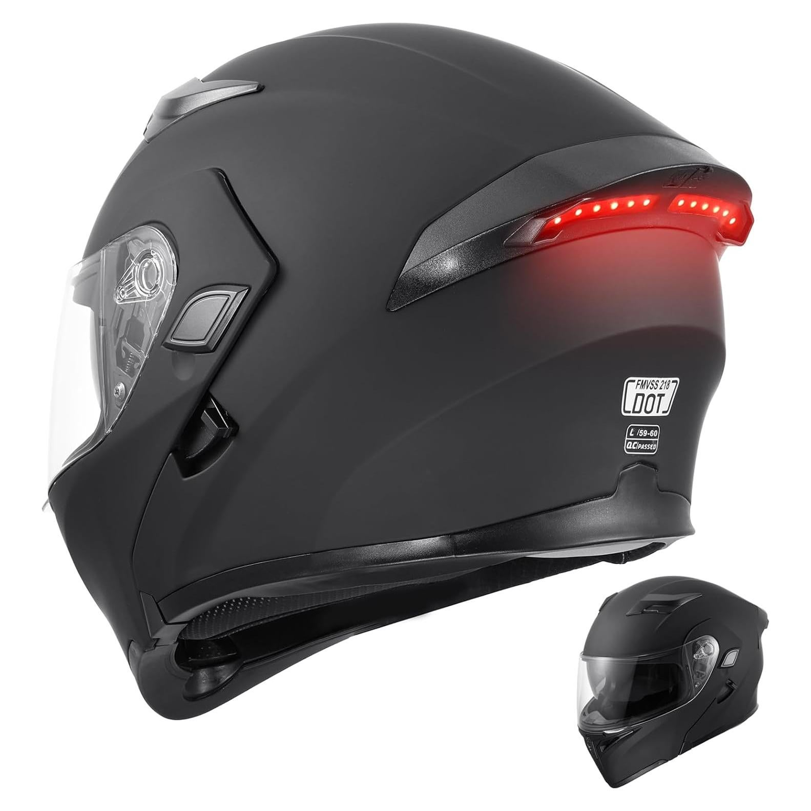 DOT Modular Motorcycle Full Face Helmet Flip-Up Dual Visor, Lightweight & DOT Approved, Matte Black