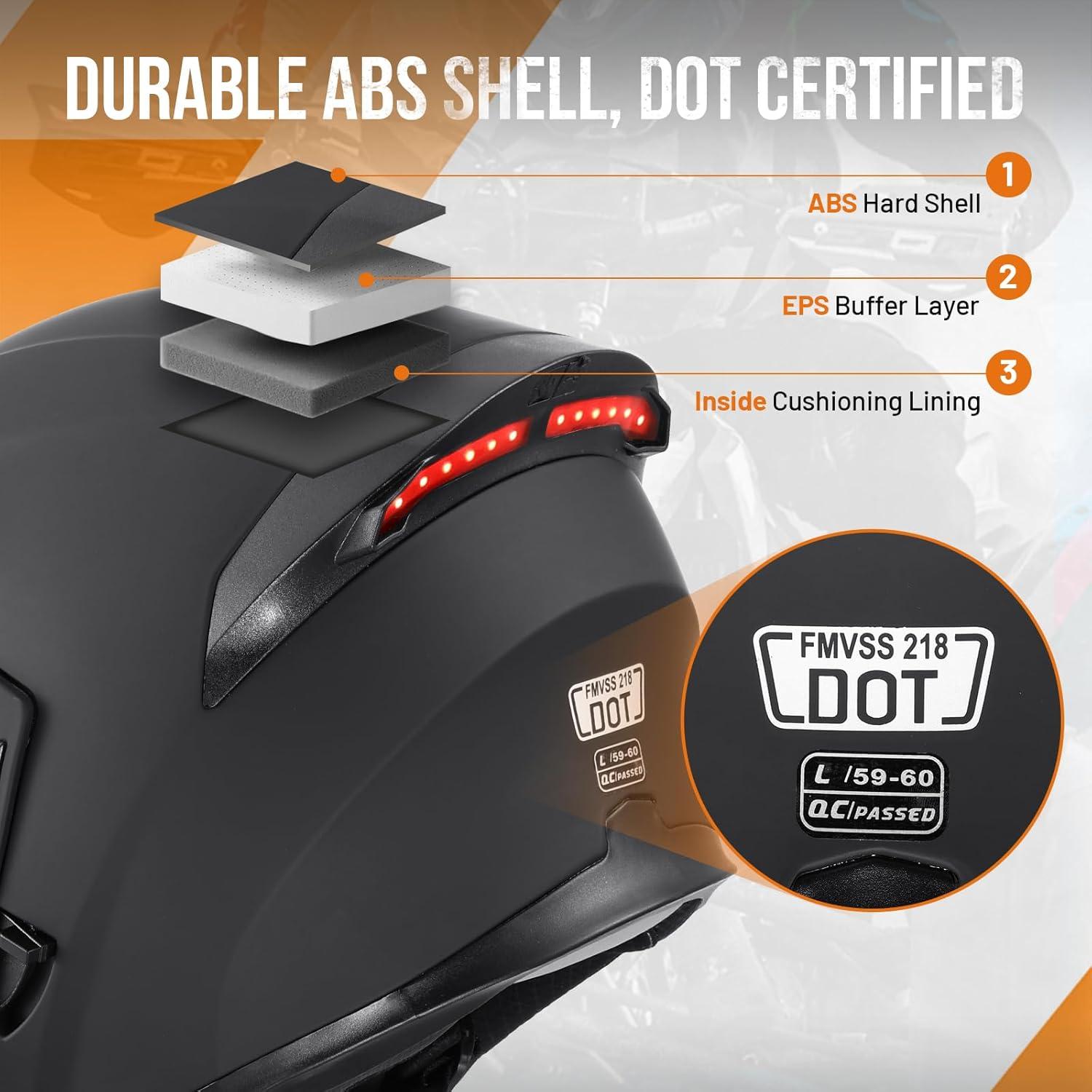 DOT Modular Motorcycle Full Face Helmet Flip-Up Dual Visor, Lightweight & DOT Approved, Matte Black