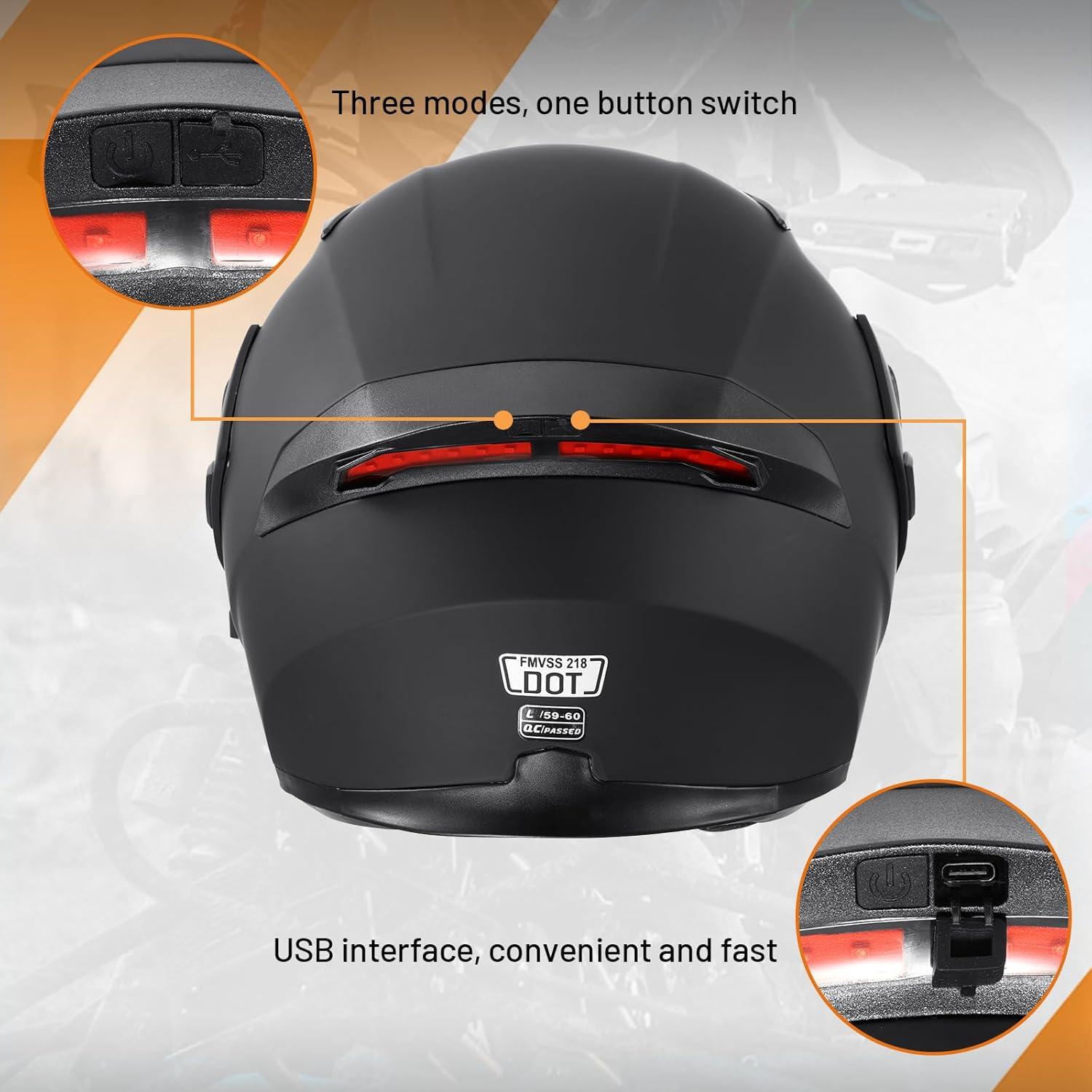 DOT Modular Motorcycle Full Face Helmet Flip-Up Dual Visor, Lightweight & DOT Approved, Matte Black