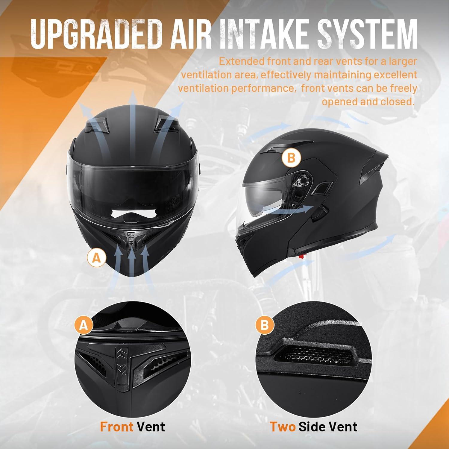 DOT Modular Motorcycle Full Face Helmet Flip-Up Dual Visor, Lightweight & DOT Approved, Matte Black