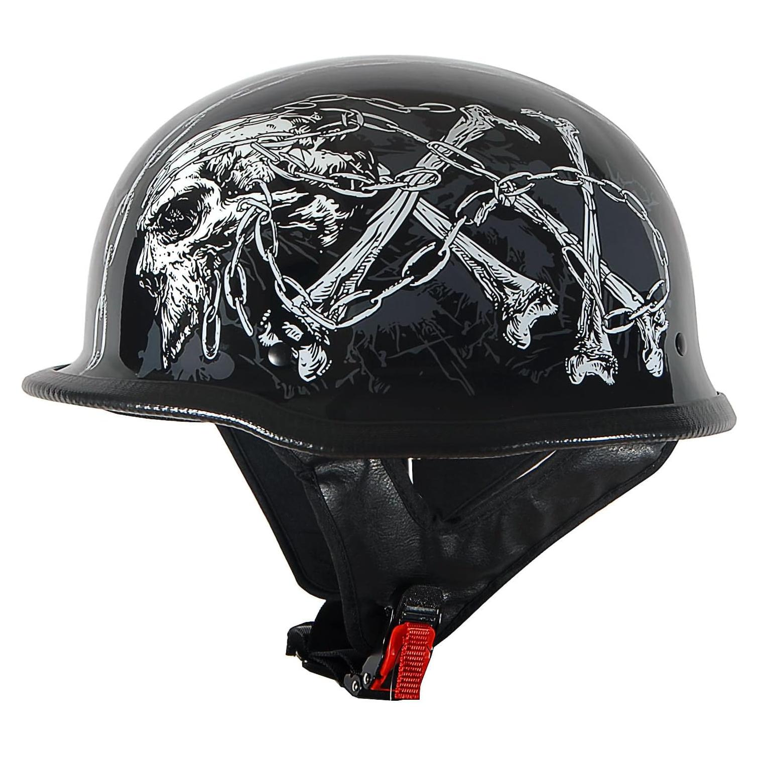 Novelty Motorcycle Half Face Helmet Open German Style DOT Approved: HKY602 Chain Skull