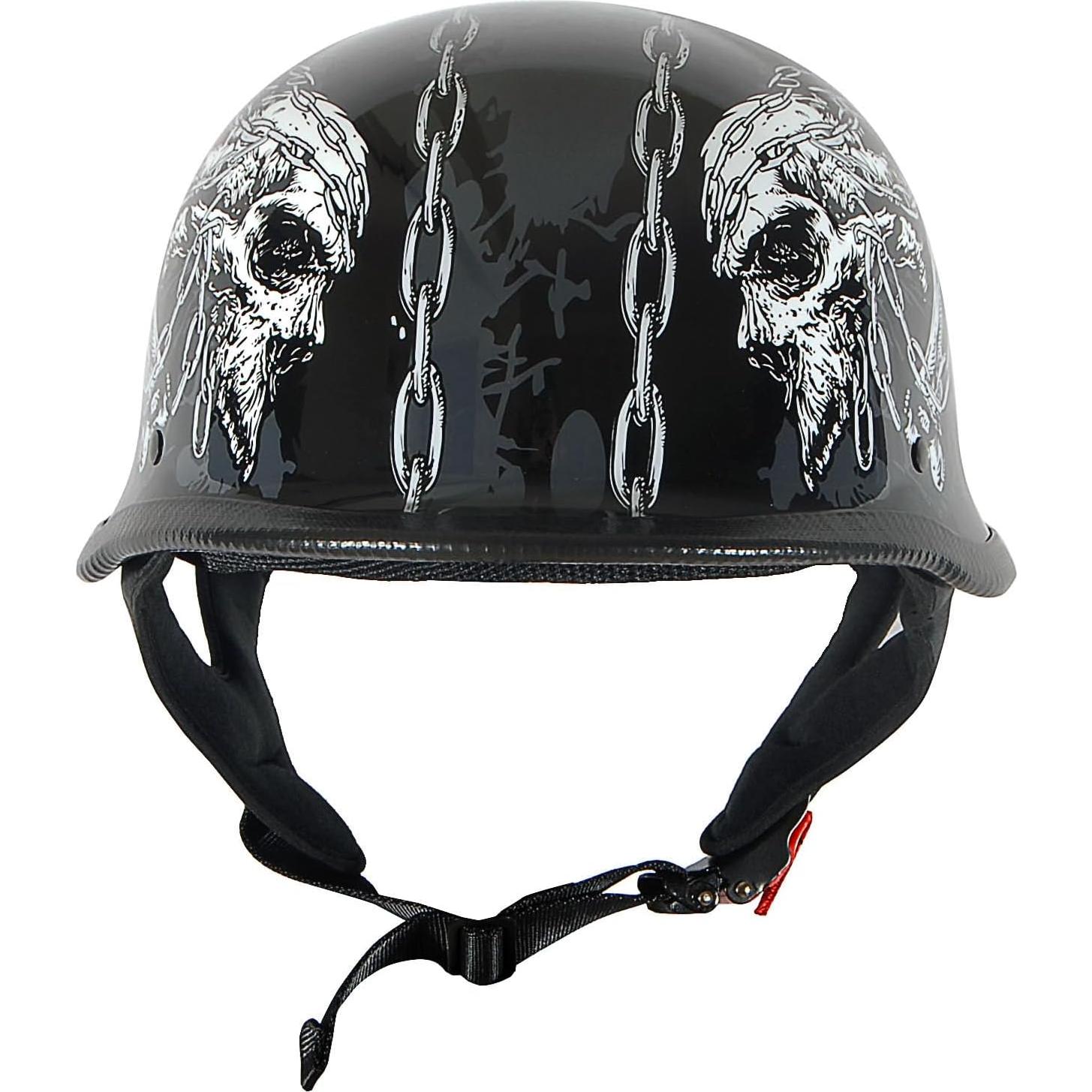 Novelty Motorcycle Half Face Helmet Open German Style DOT Approved: HKY602 Chain Skull