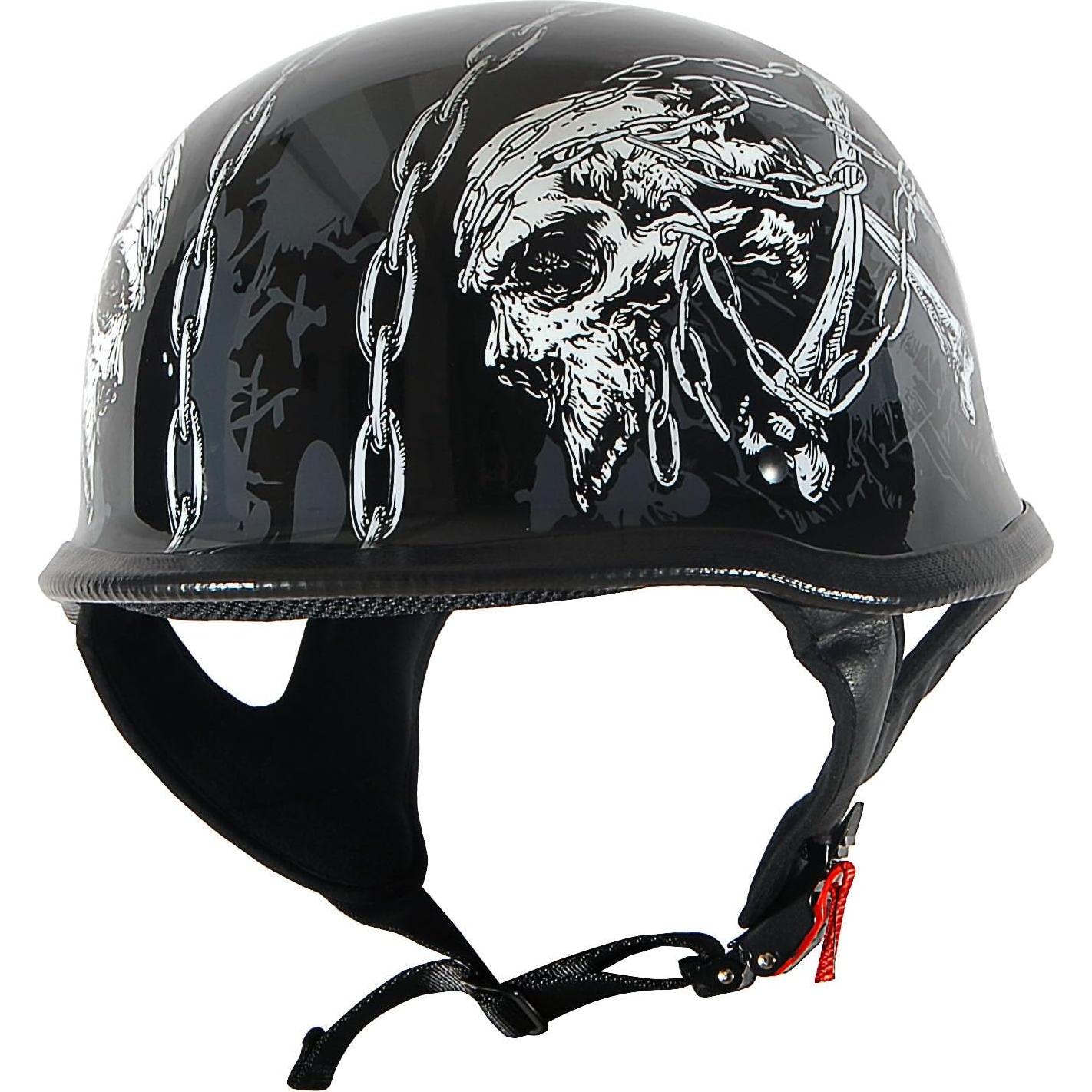 Novelty Motorcycle Half Face Helmet Open German Style DOT Approved: HKY602 Chain Skull