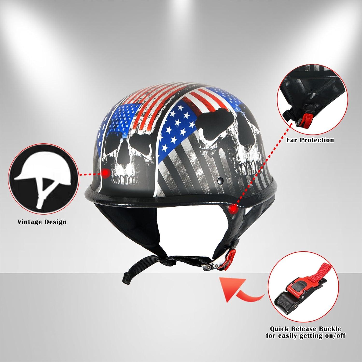 Novelty Motorcycle Half Face Helmet Open German Style DOT Approved: HKY602 Chain Skull