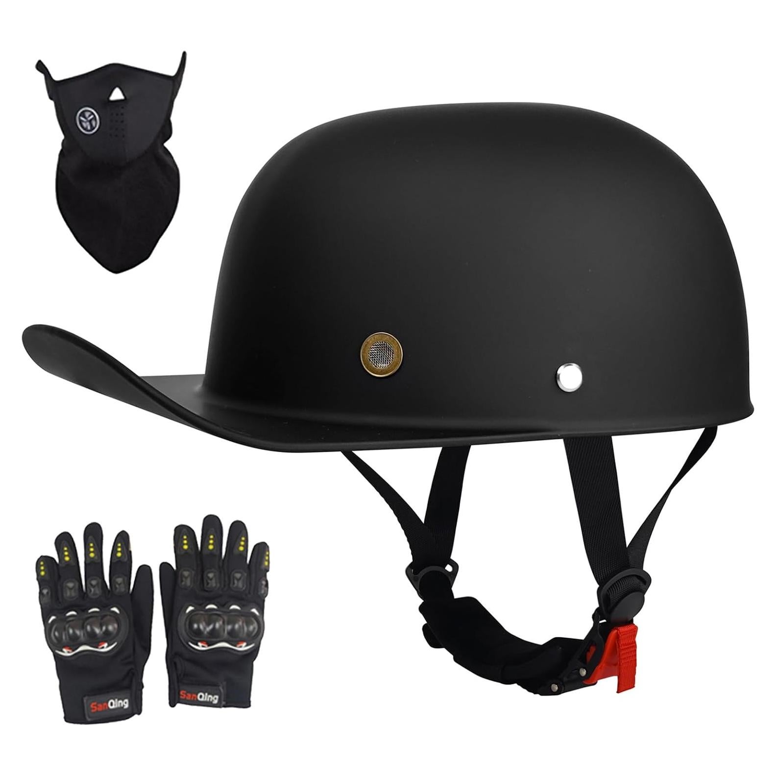 Baseball Motorcycle Helmet - Half Helmet Motorcycle Men Women for Bike Cruiser Chopper Moped Scooter with Gloves and Masks, Dot Approve