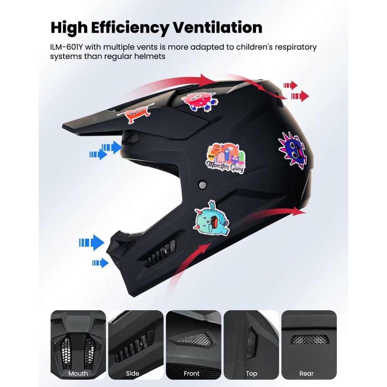 Youth Dirt Bike Helmets with Stickers Kids ATV Helmet Motocross BMX Off Road Motorbike with Goggles Gloves Mask DOT Model MT601Y-Stickers