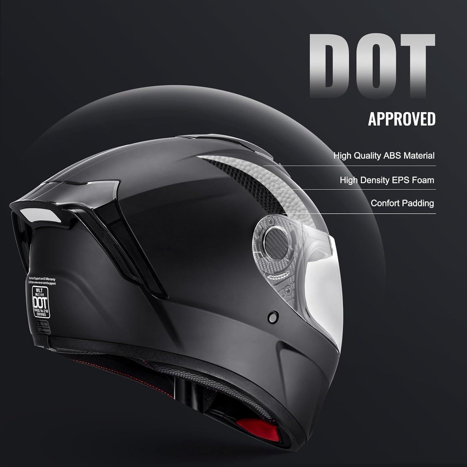 Motorcycle Helmet DOT Approved Full Face or 3/4, Dual Visor with Slot for Your Bluetooth & Interchangeable Lens, Smart Street ABS Helmet Comfortable Motocross Helmet