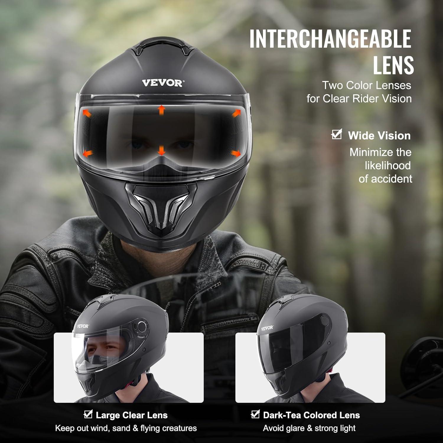 Motorcycle Helmet DOT Approved Full Face or 3/4, Dual Visor with Slot for Your Bluetooth & Interchangeable Lens, Smart Street ABS Helmet Comfortable Motocross Helmet