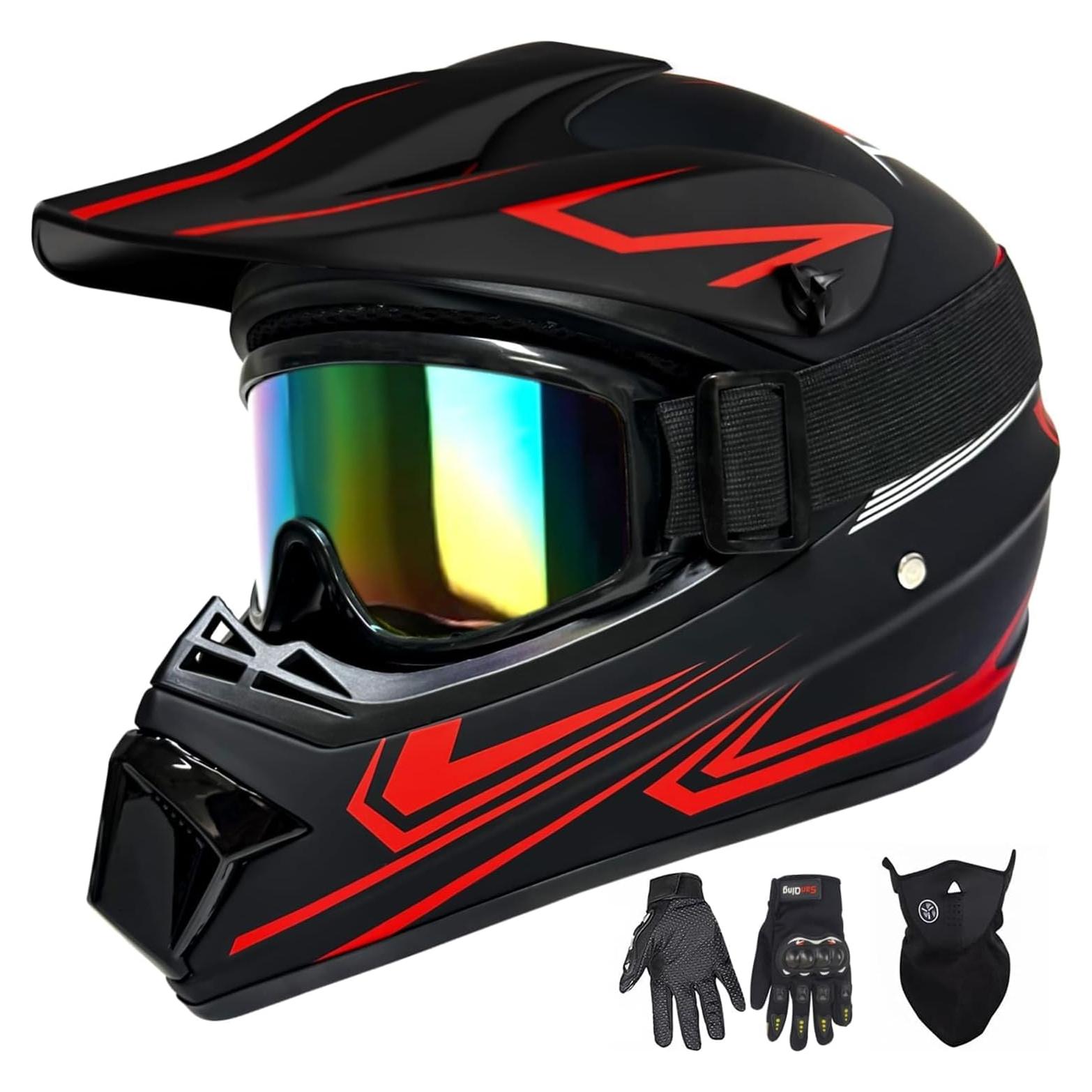 Youth Kids Motocross Helmet, Adult ATV Dirt Bike Helmet with Goggles Gloves & Mask Quick, Full Face Motorcycle Helmet with Quick Release Buckle DOT Certified