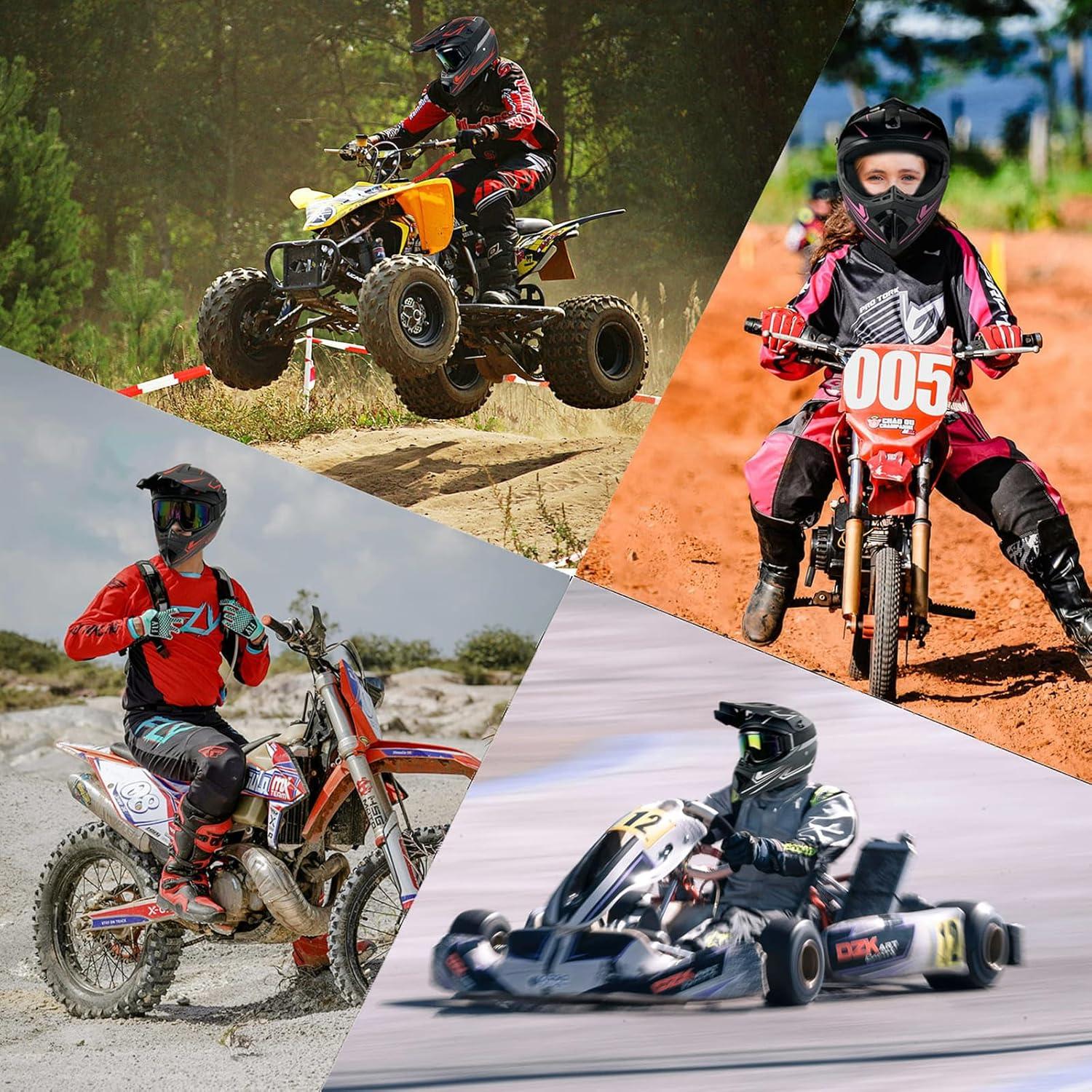 Youth Kids Motocross Helmet, Adult ATV Dirt Bike Helmet with Goggles Gloves & Mask Quick, Full Face Motorcycle Helmet with Quick Release Buckle DOT Certified