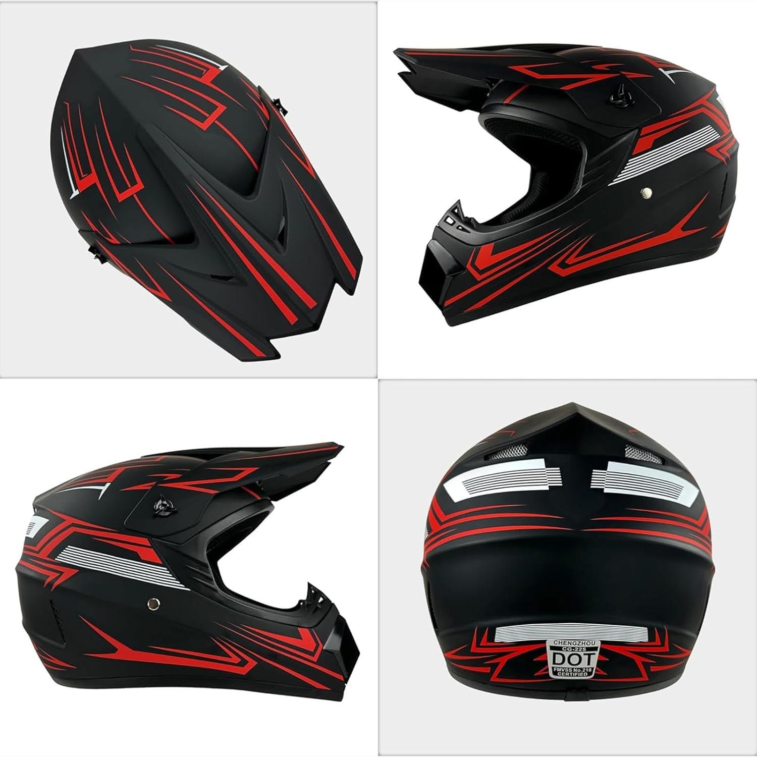 Youth Kids Motocross Helmet, Adult ATV Dirt Bike Helmet with Goggles Gloves & Mask Quick, Full Face Motorcycle Helmet with Quick Release Buckle DOT Certified