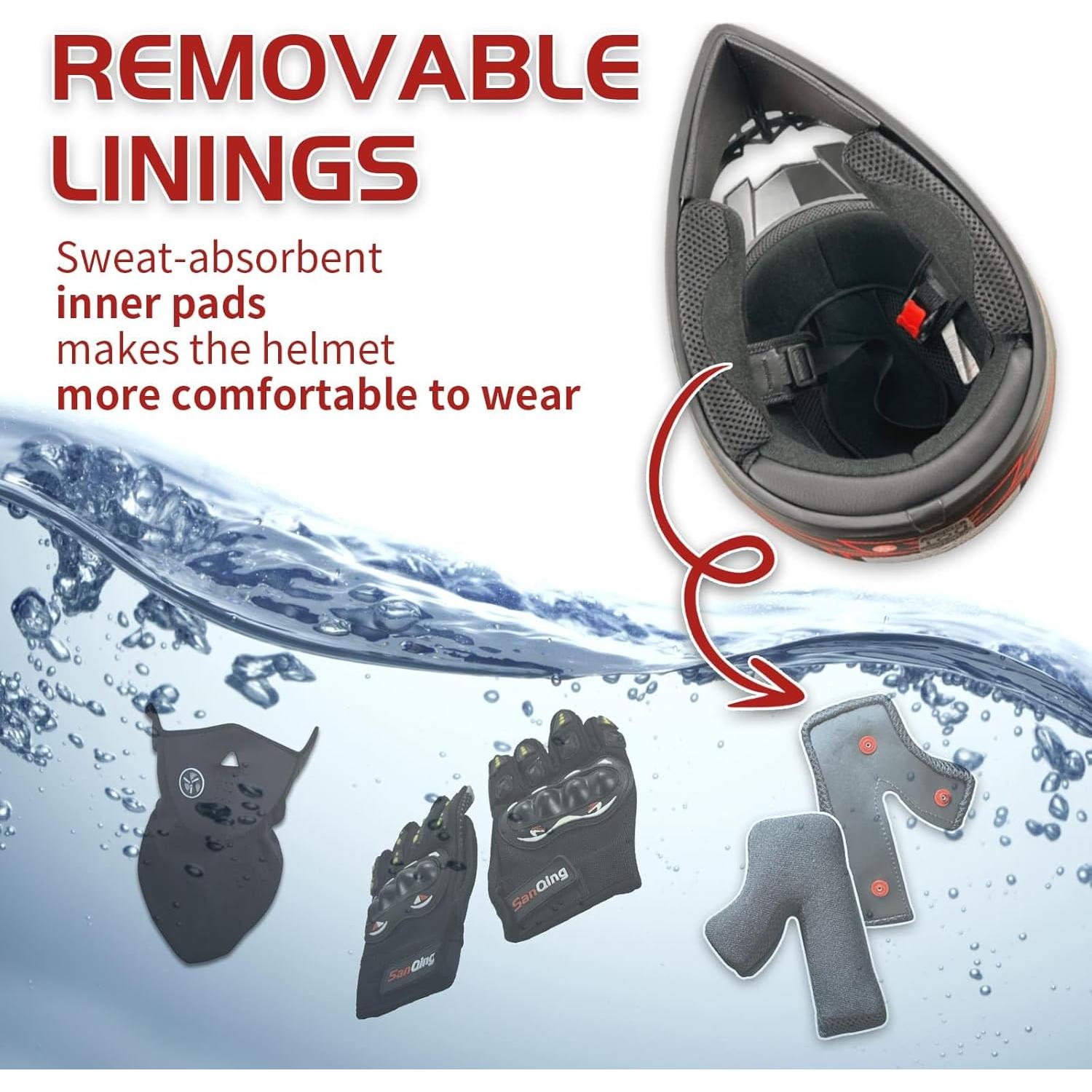 Youth Kids Motocross Helmet, Adult ATV Dirt Bike Helmet with Goggles Gloves & Mask Quick, Full Face Motorcycle Helmet with Quick Release Buckle DOT Certified