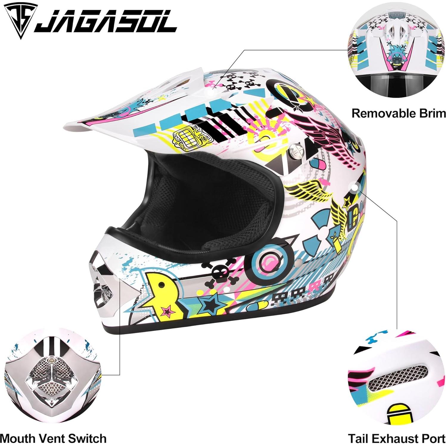 DOT Youth Motocross Offroad Street Dirt Bike Helmets for Kids 8-14,BMX MX ATV Helmet with Goggles DOT Approved
