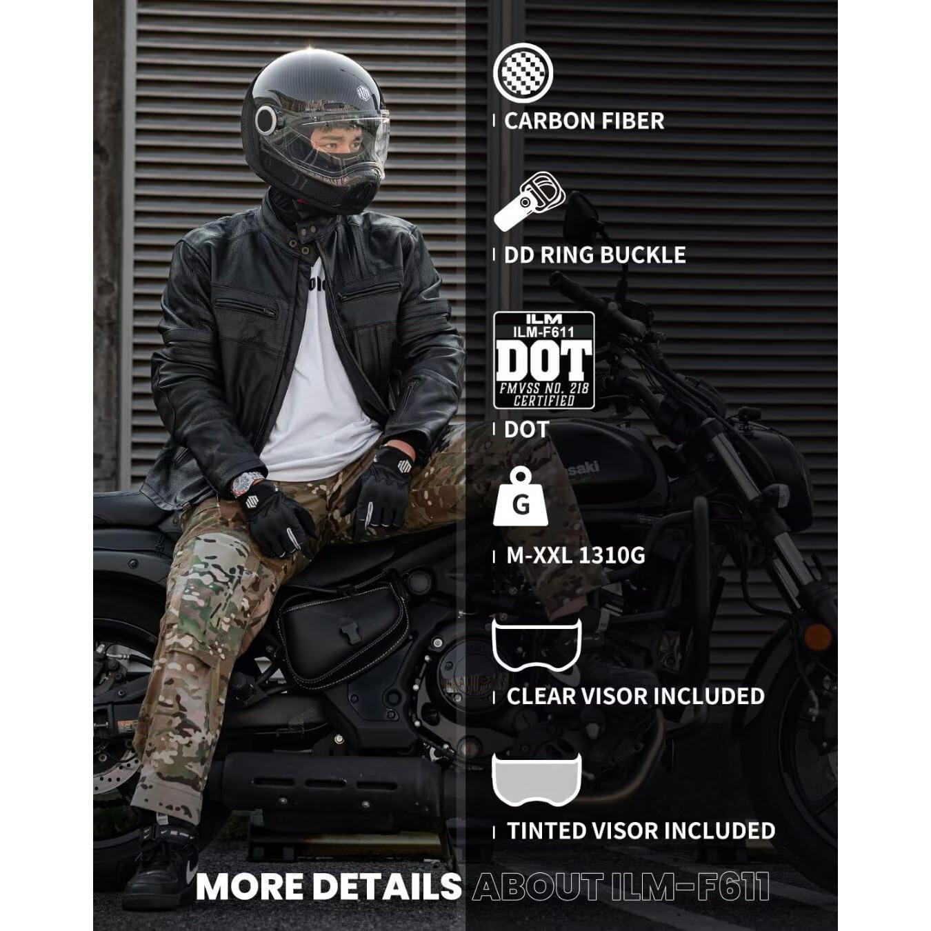 Casco de Moto ILM F611 Fibra de Carbono Ligero Talla L