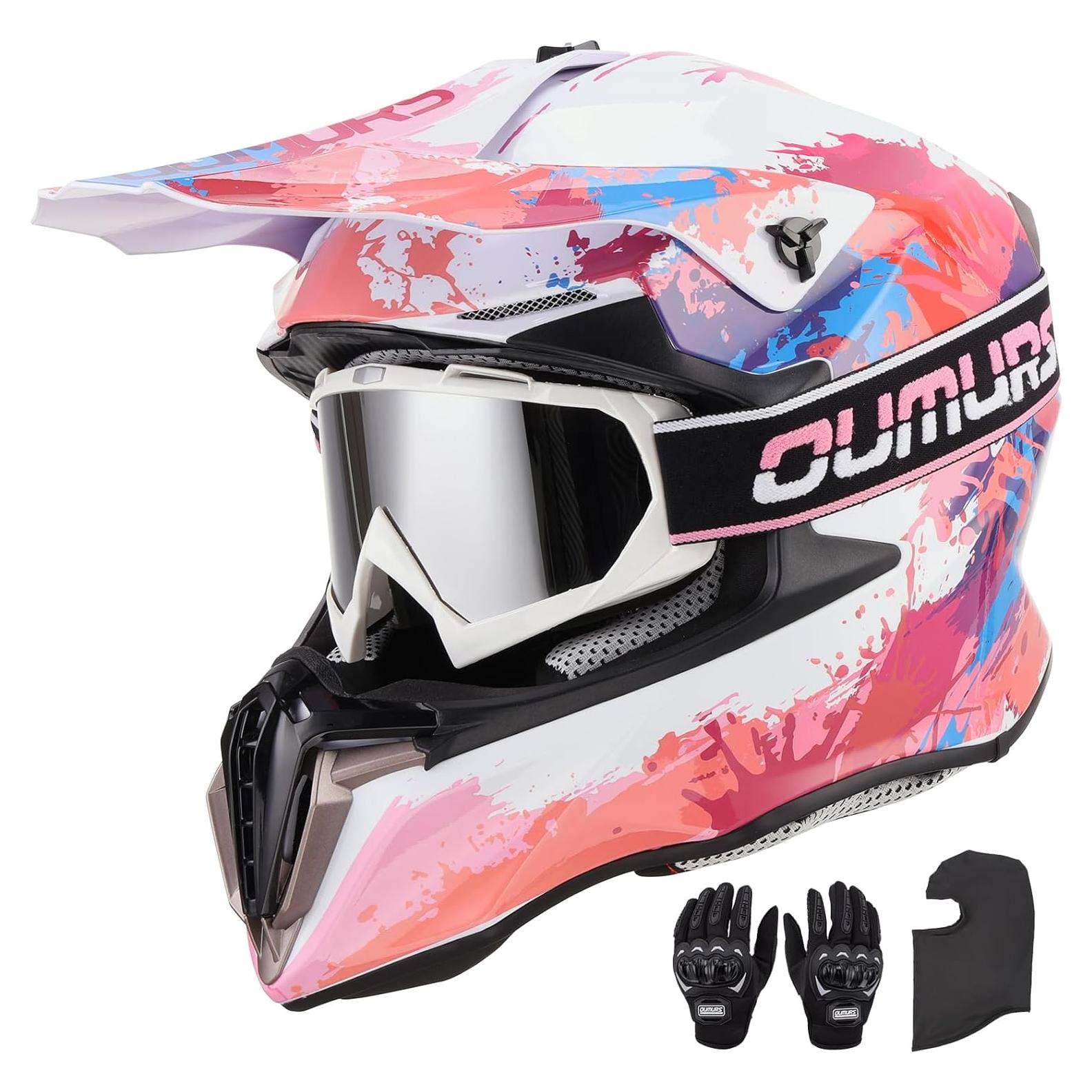 Adult ATV Dirt Bike Helmet with Goggles Gloves & Mask Adjustable Sun Visor Motorcycle Adult Helmet Off-Road Motocross Downhill Moped MX for Unisex-Adult