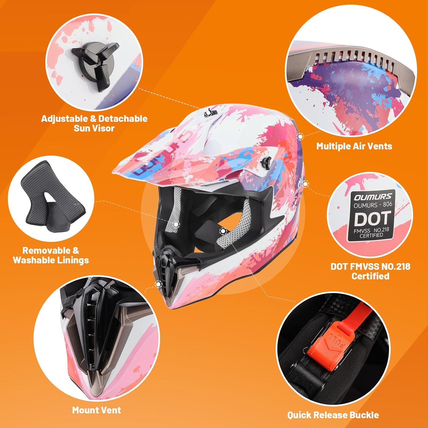 Adult ATV Dirt Bike Helmet with Goggles Gloves & Mask Adjustable Sun Visor Motorcycle Adult Helmet Off-Road Motocross Downhill Moped MX for Unisex-Adult