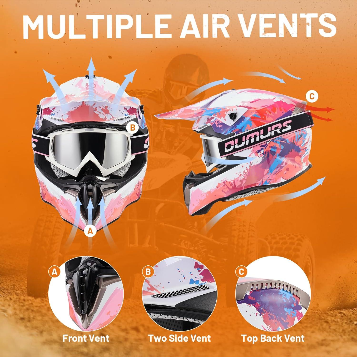 Adult ATV Dirt Bike Helmet with Goggles Gloves & Mask Adjustable Sun Visor Motorcycle Adult Helmet Off-Road Motocross Downhill Moped MX for Unisex-Adult