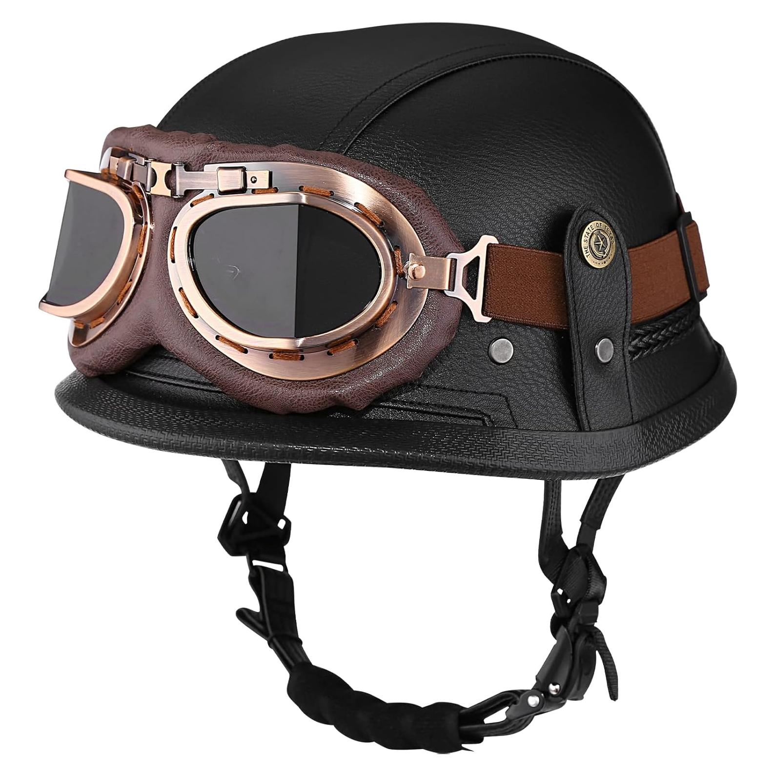 Casco de motocicleta Yesmotor 108 retro cuero negro M