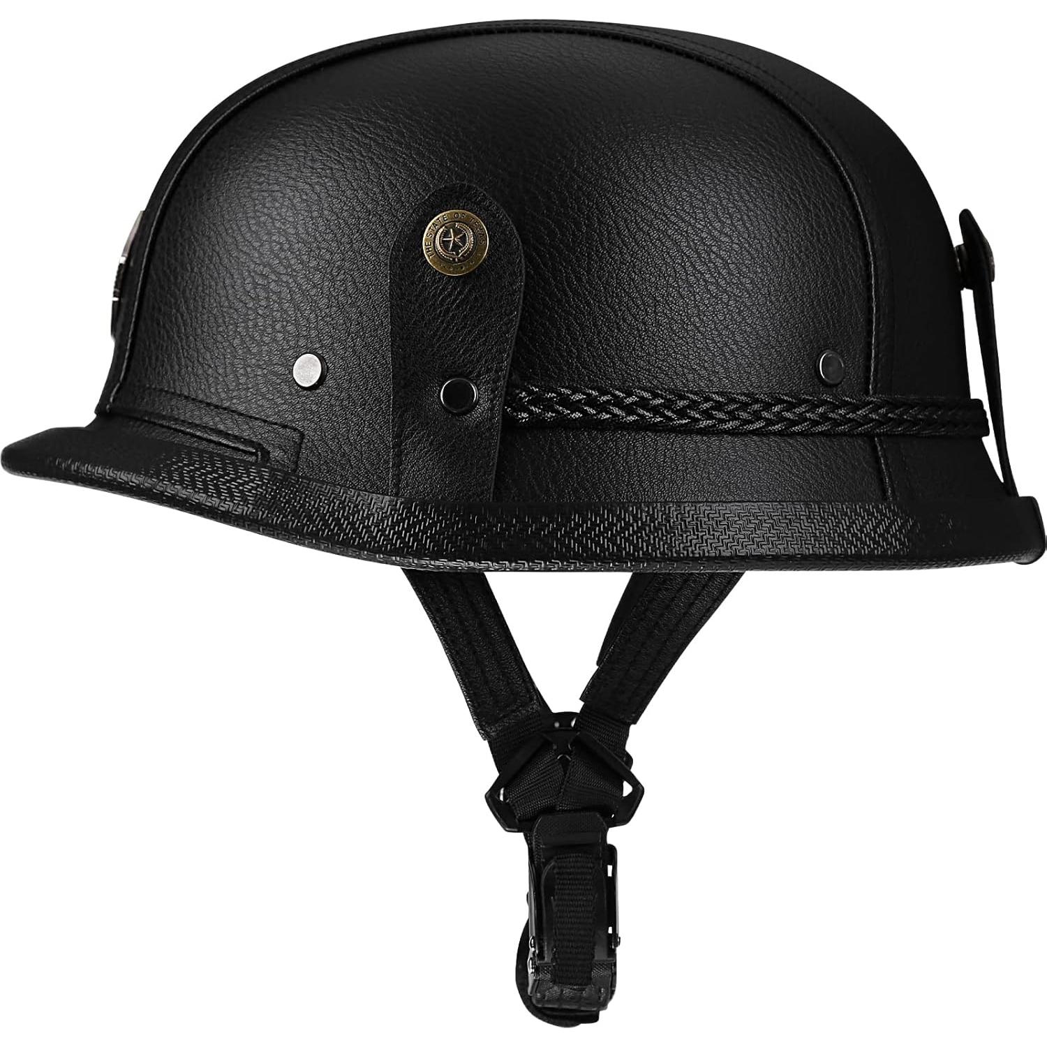 Casco de motocicleta Yesmotor 108 retro cuero negro M