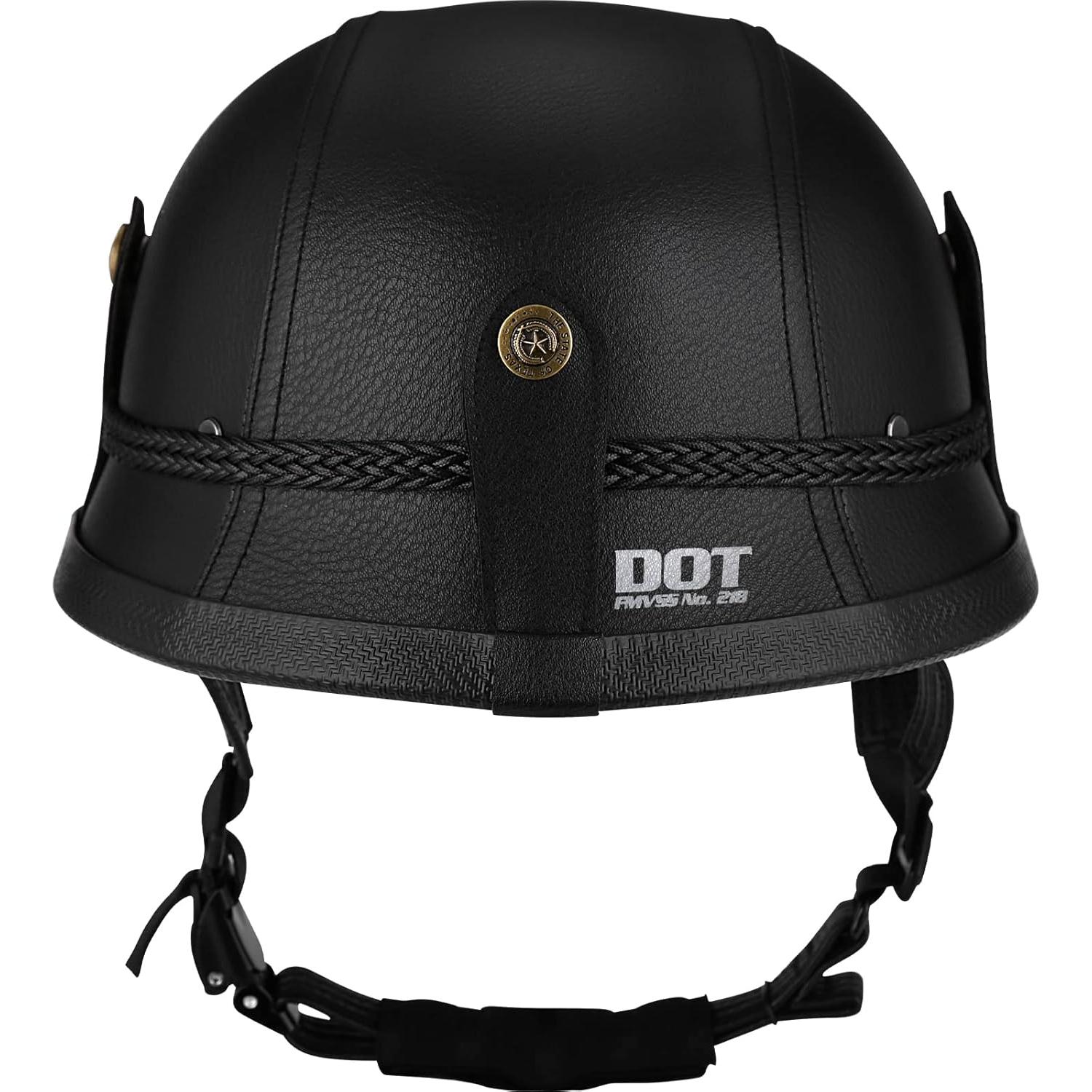 Casco de motocicleta Yesmotor 108 retro cuero negro M