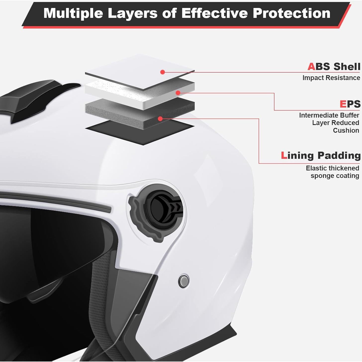 Motorcycle Double Visor Helmet,Adult Motorbike Bump Safety Helmet 3/4 Open Face Sun Shield Keep Warm Against Wind in Winter for Men and Women DOT Approved