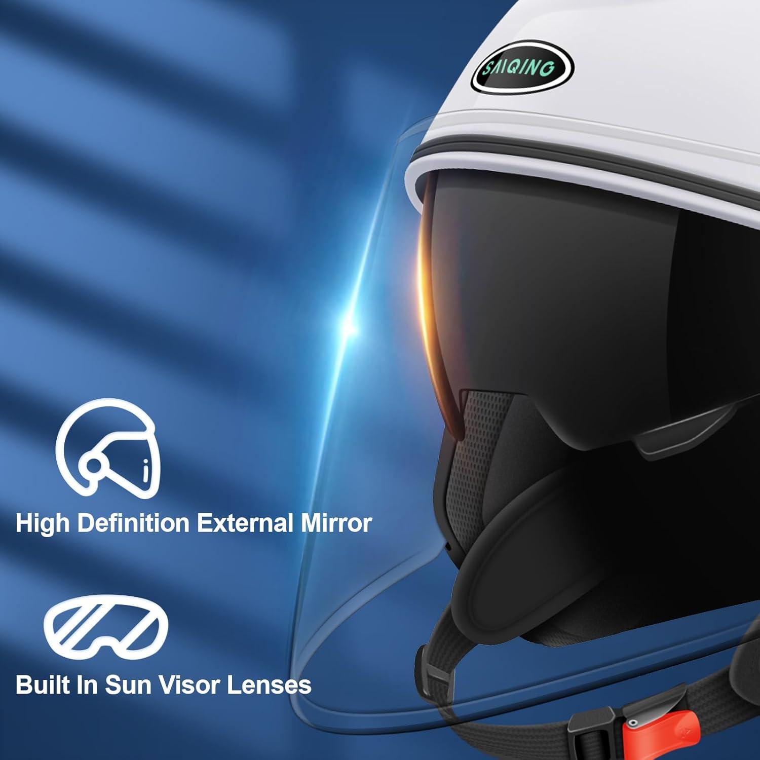 Motorcycle Double Visor Helmet,Adult Motorbike Bump Safety Helmet 3/4 Open Face Sun Shield Keep Warm Against Wind in Winter for Men and Women DOT Approved