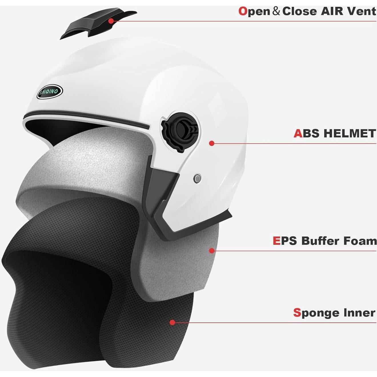 Motorcycle Double Visor Helmet,Adult Motorbike Bump Safety Helmet 3/4 Open Face Sun Shield Keep Warm Against Wind in Winter for Men and Women DOT Approved