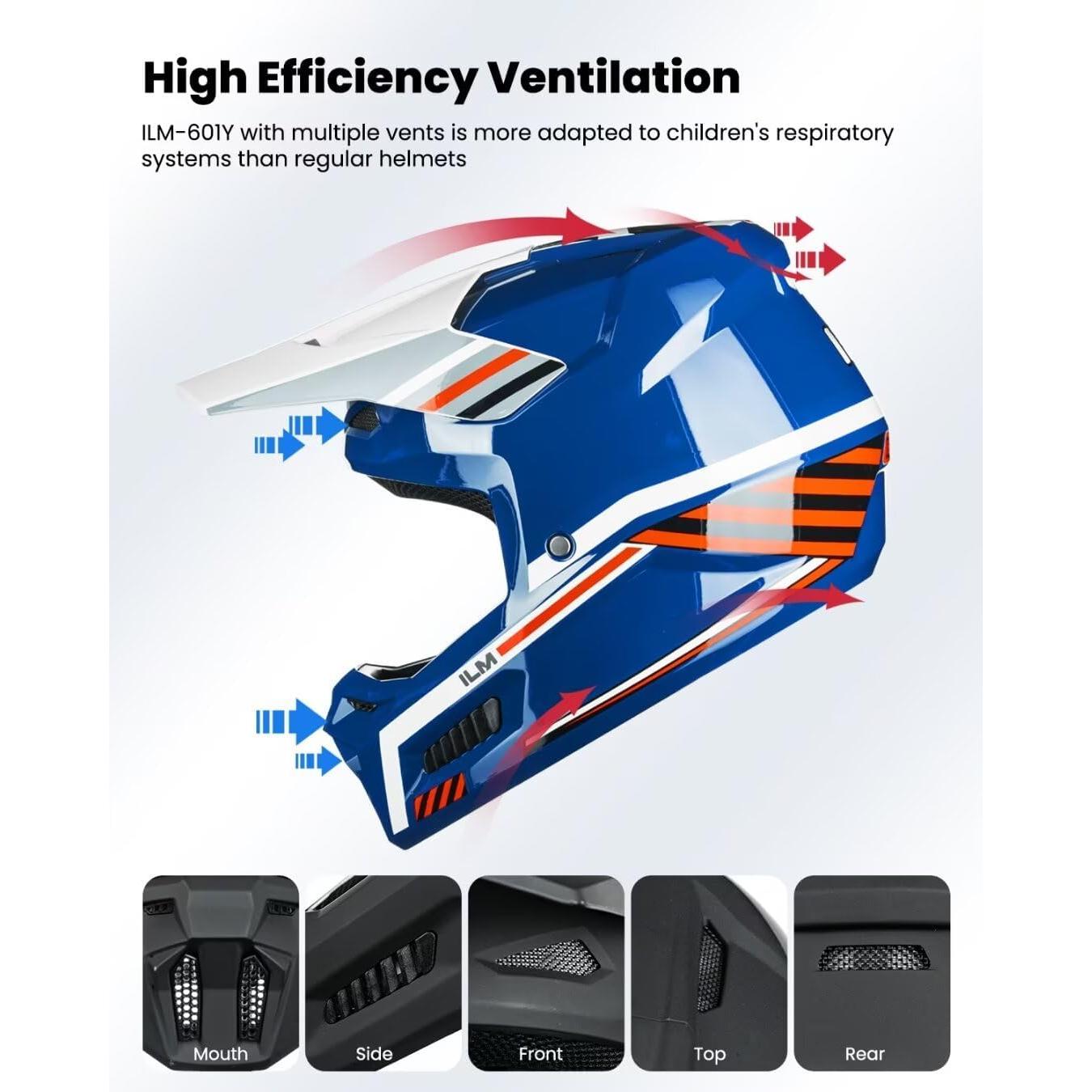 Casco Motocross ILM MT601Y Joven-Grande Espacio Azul