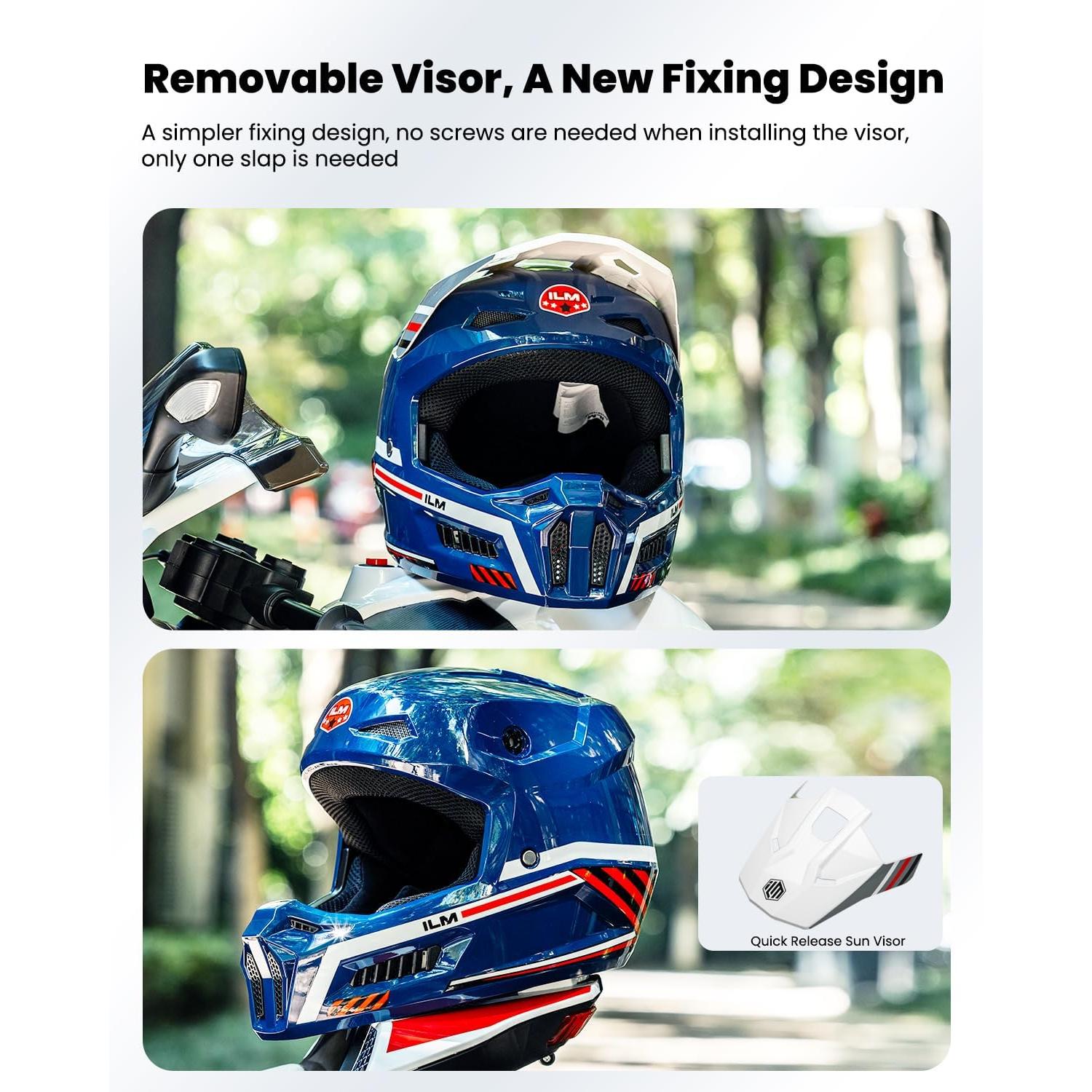 Casco Motocross ILM MT601Y Joven-Grande Espacio Azul