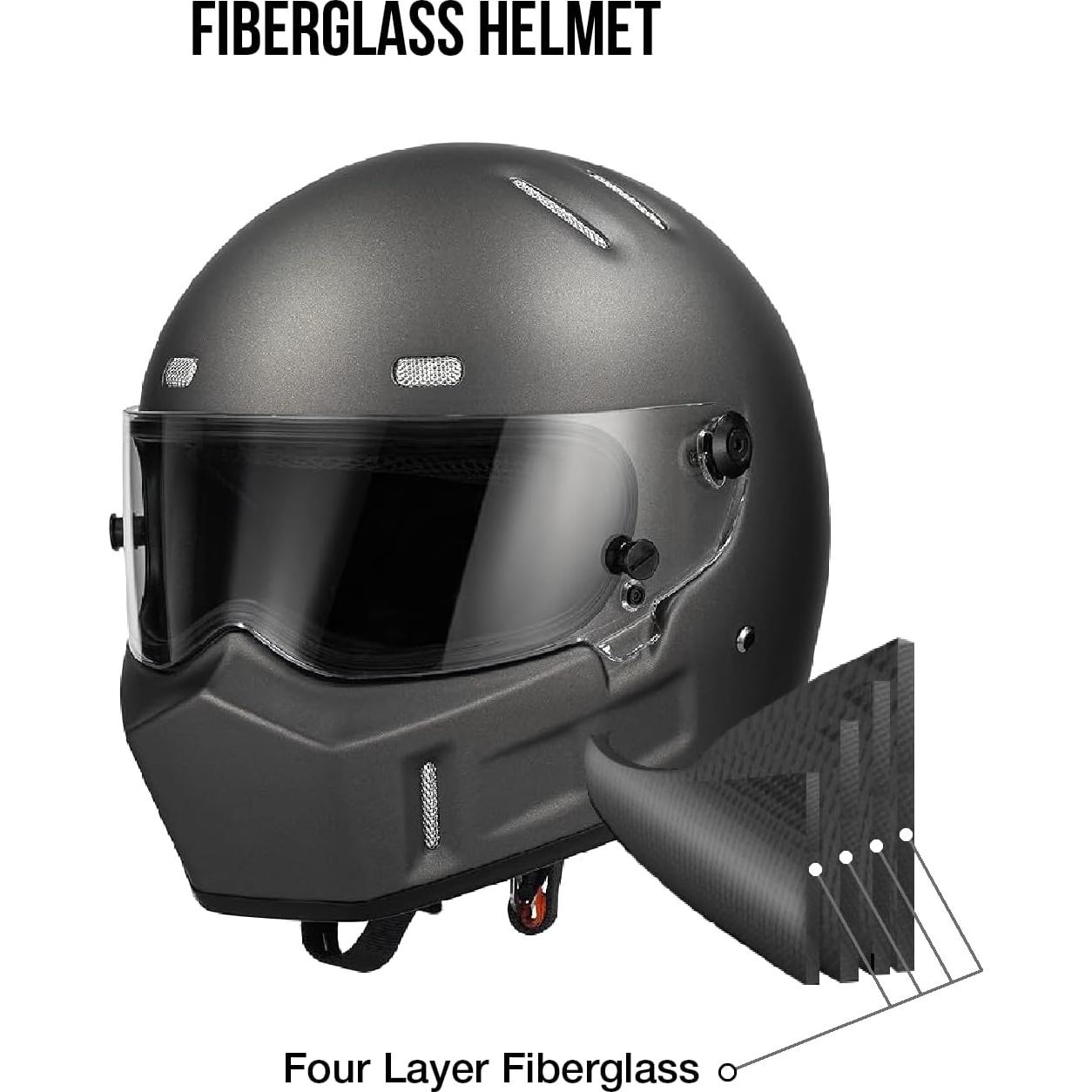 CRG Full-Face Motorcycle Street Bike Fiberglass Helmet DOT Certified Motocross Helmet Extra Large Size Helmet