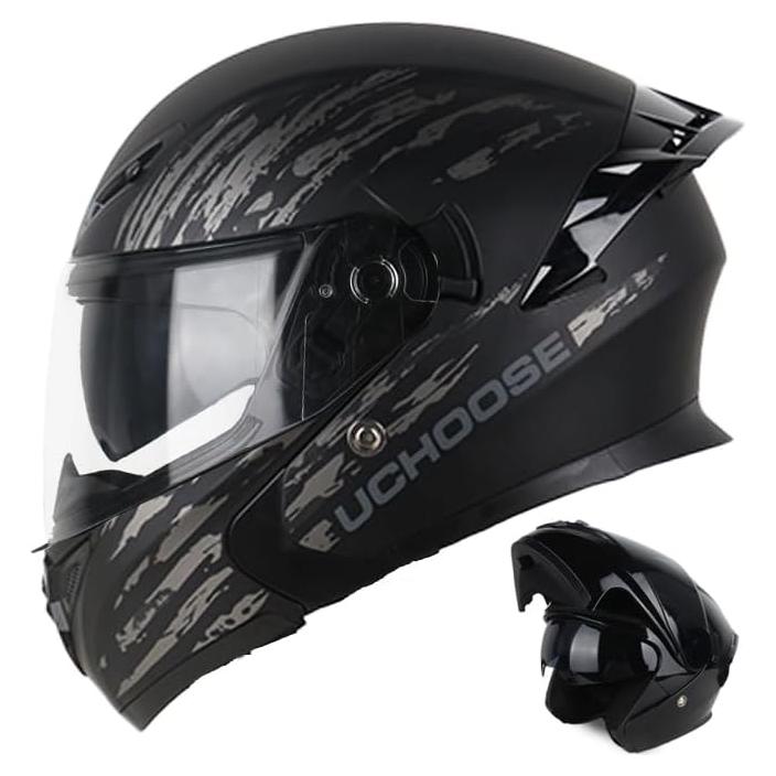 Uchoose Motorcycle Modular Flip-up Helmet DOT Approved Motorbike Casco Moto Bike Racing Helmet with Dual Visor for Adult,Youth Men and Women