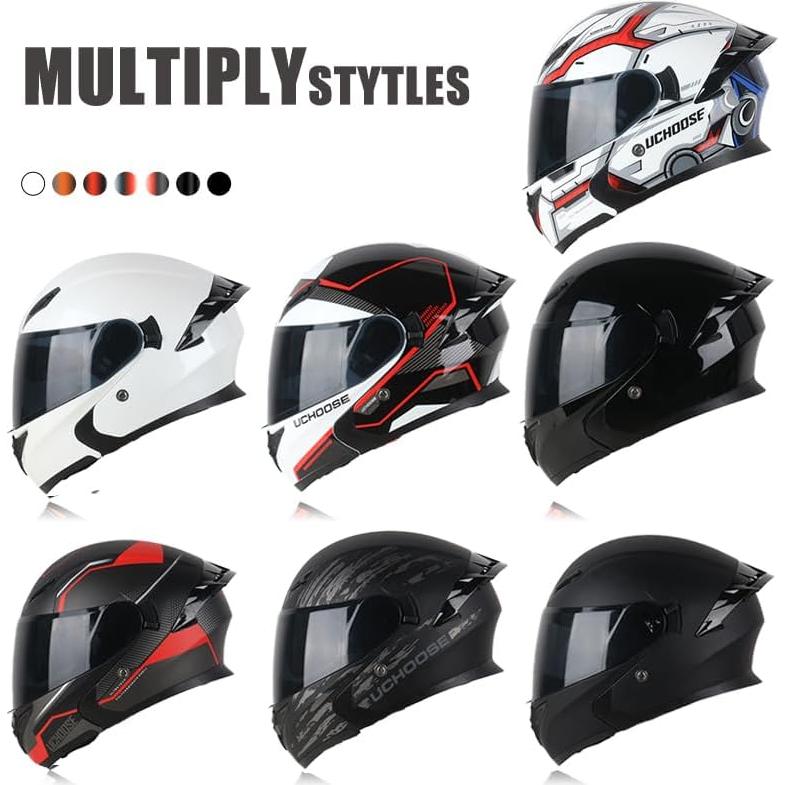 Uchoose Motorcycle Modular Flip-up Helmet DOT Approved Motorbike Casco Moto Bike Racing Helmet with Dual Visor for Adult,Youth Men and Women