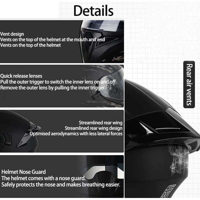 Uchoose Motorcycle Modular Flip-up Helmet DOT Approved Motorbike Casco Moto Bike Racing Helmet with Dual Visor for Adult,Youth Men and Women