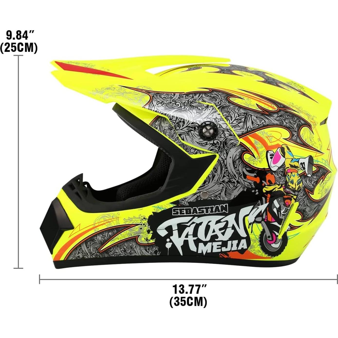 Casco de Motocross Senhill Mediano Amarillo con Guantes y Gafas