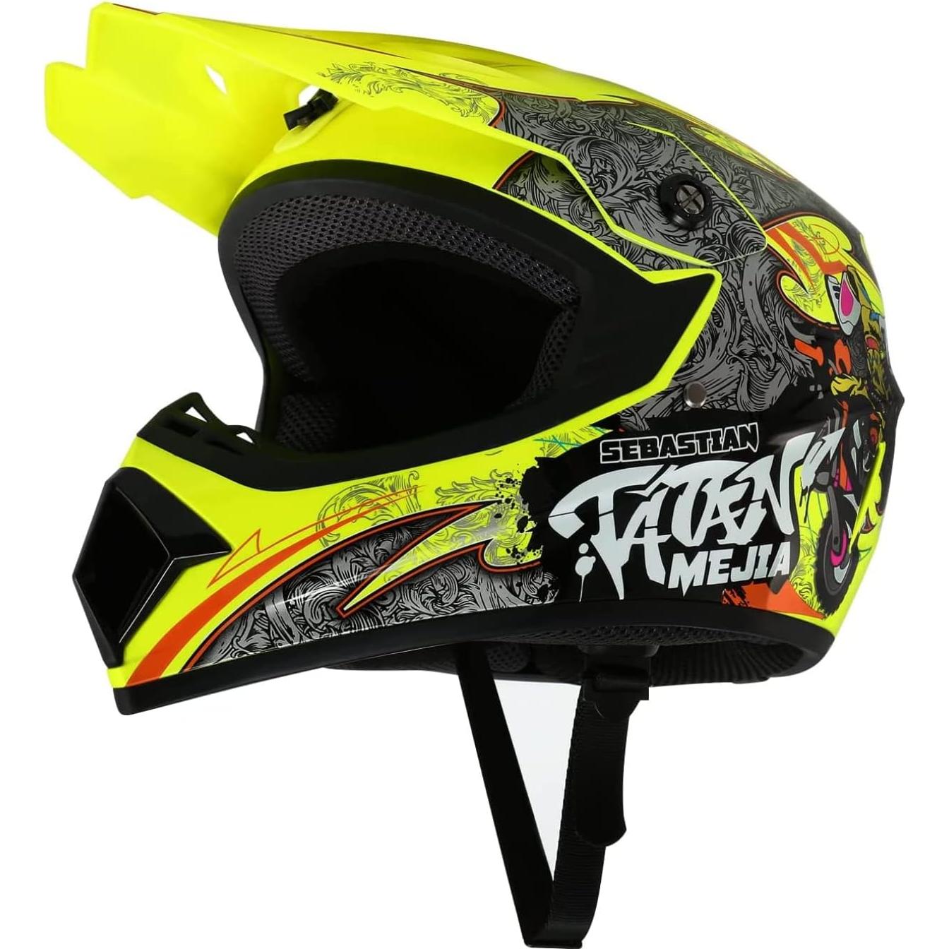 Casco de Motocross Senhill Mediano Amarillo con Guantes y Gafas