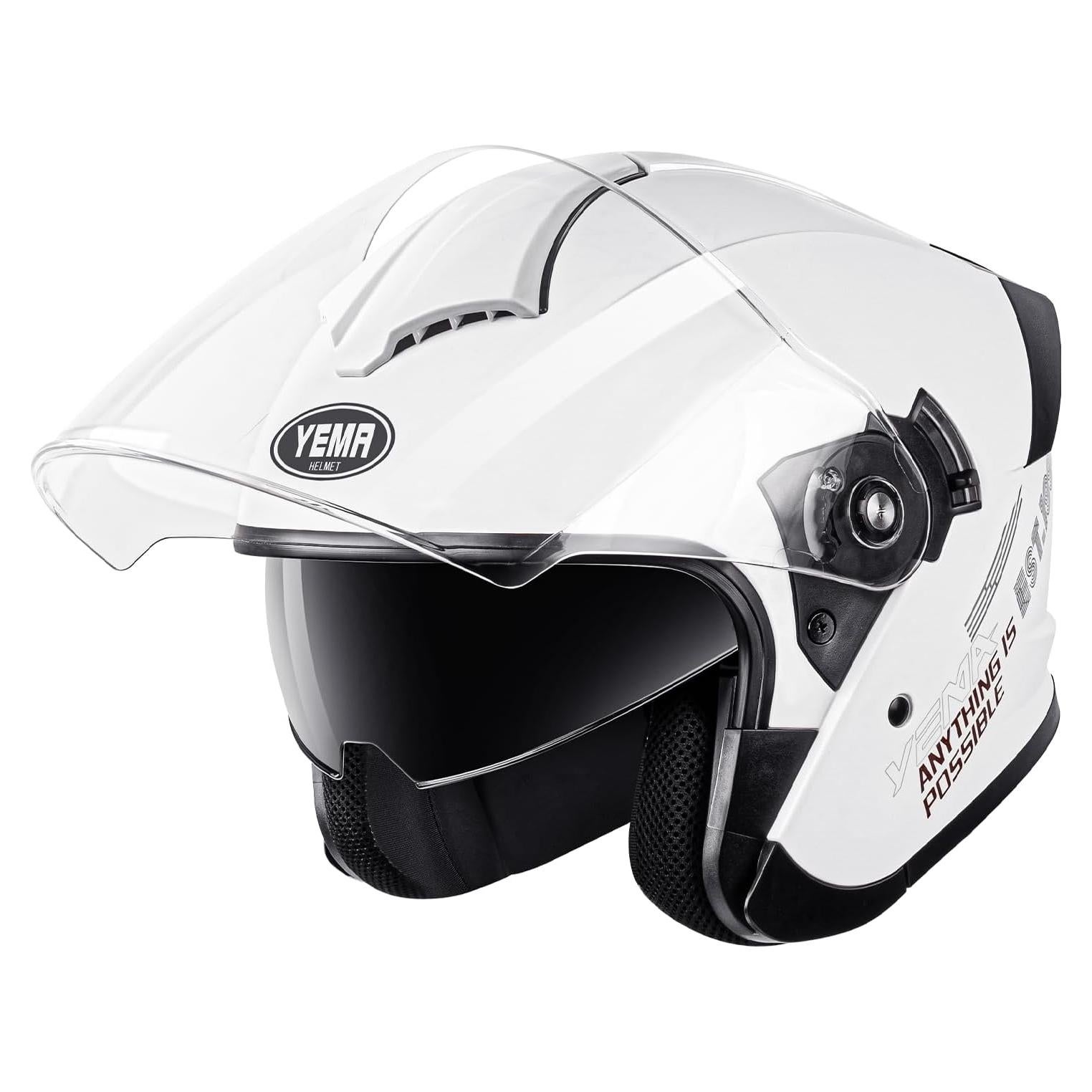 YEMA 3/4 Open Face Motorcycle Helmet DOT Approved - Dual Visor, Quick Release Buckle, Adult Motorbike Helmets for Men & Women, Moped Scooter Street Bike Helmet YM-650