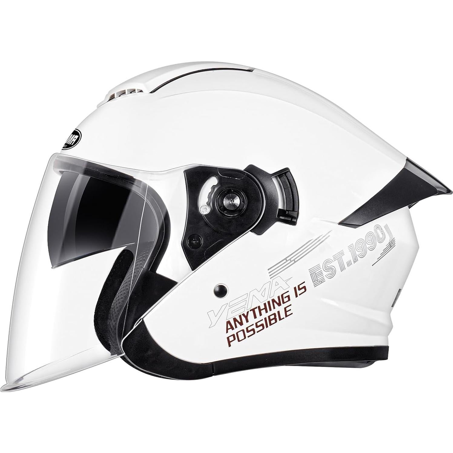 YEMA 3/4 Open Face Motorcycle Helmet DOT Approved - Dual Visor, Quick Release Buckle, Adult Motorbike Helmets for Men & Women, Moped Scooter Street Bike Helmet YM-650