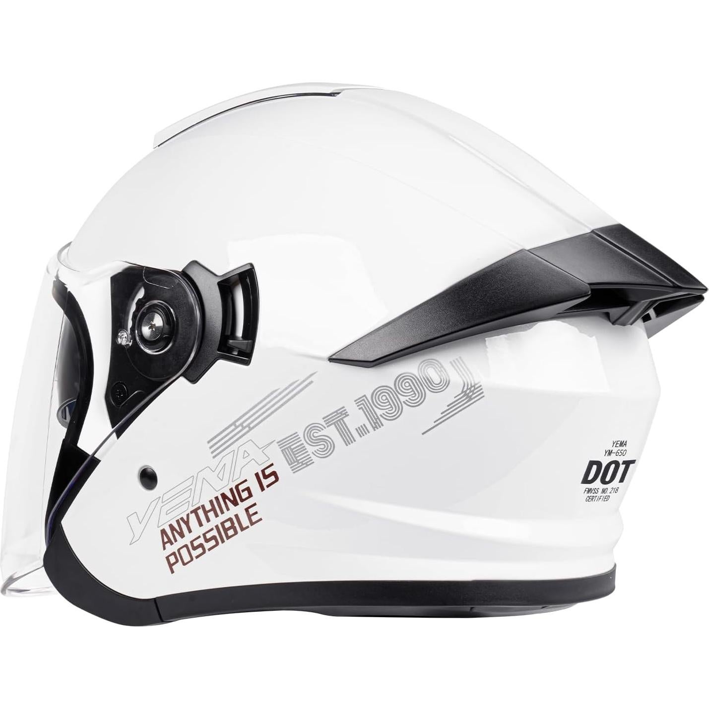 YEMA 3/4 Open Face Motorcycle Helmet DOT Approved - Dual Visor, Quick Release Buckle, Adult Motorbike Helmets for Men & Women, Moped Scooter Street Bike Helmet YM-650