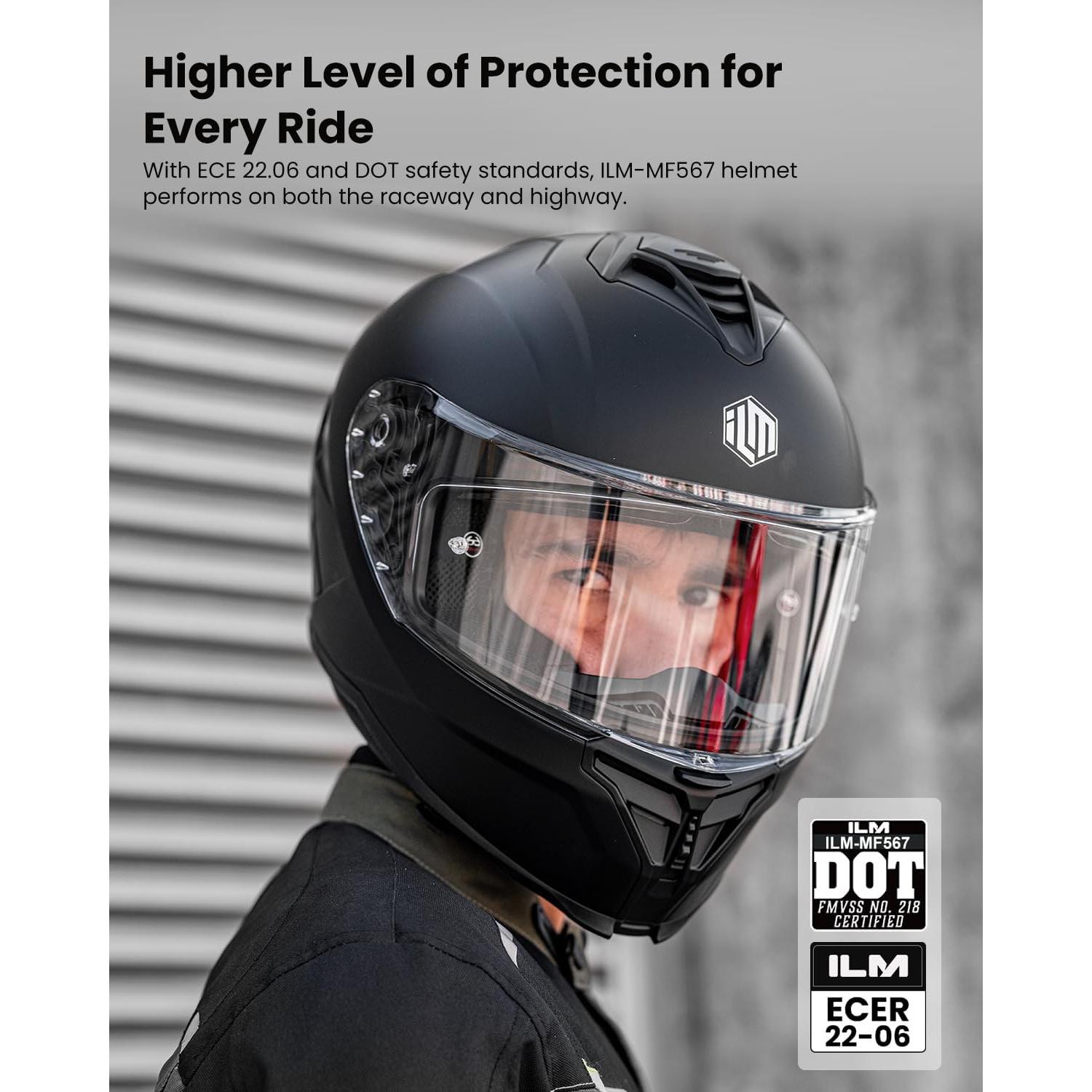 Casco de Motocicleta ILM MF567 Doble Visor Negro Mate L