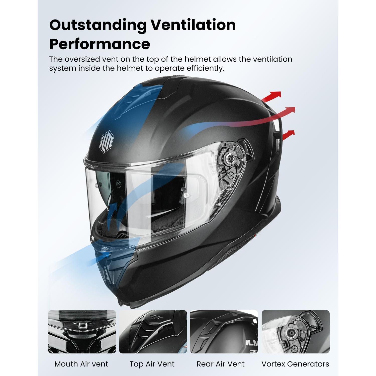 Casco de Motocicleta ILM MF567 Doble Visor Negro Mate L