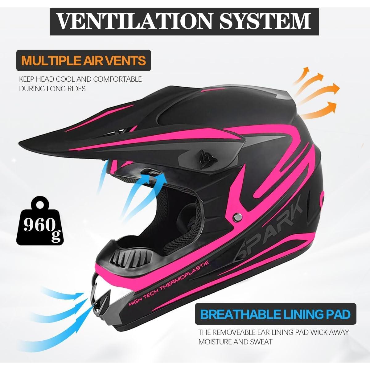 Youth Kids Dirt Bike Helmet, Motocross ATV 4-Wheeler Go-Kart Street Bike Quad Offroad Motorcycle Casque Casco Combo Gloves Goggles Mask (4Pcs Set), DOT Approved