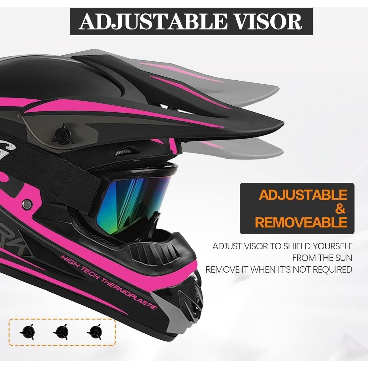 Youth Kids Dirt Bike Helmet, Motocross ATV 4-Wheeler Go-Kart Street Bike Quad Offroad Motorcycle Casque Casco Combo Gloves Goggles Mask (4Pcs Set), DOT Approved