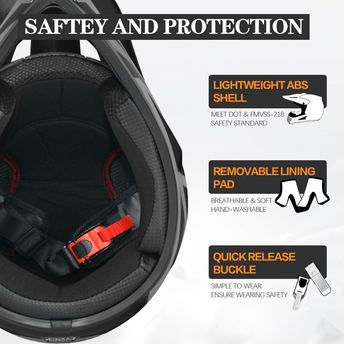 Youth Kids Dirt Bike Helmet, Motocross ATV 4-Wheeler Go-Kart Street Bike Quad Offroad Motorcycle Casque Casco Combo Gloves Goggles Mask (4Pcs Set), DOT Approved