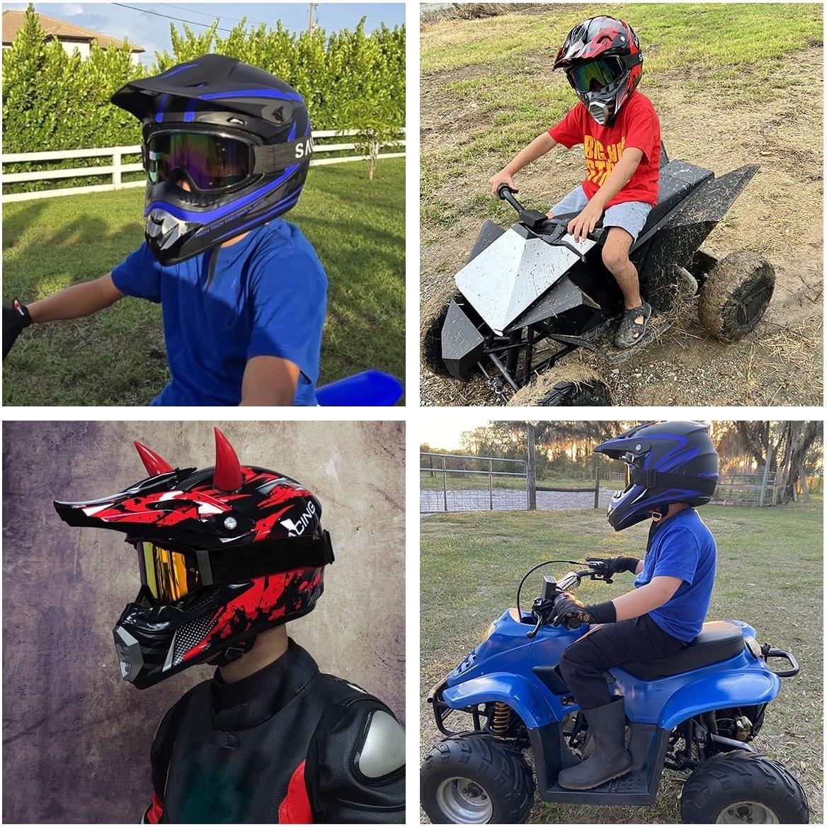 Youth Kids Dirt Bike Helmet, Motocross ATV 4-Wheeler Go-Kart Street Bike Quad Offroad Motorcycle Casque Casco Combo Gloves Goggles Mask (4Pcs Set), DOT Approved